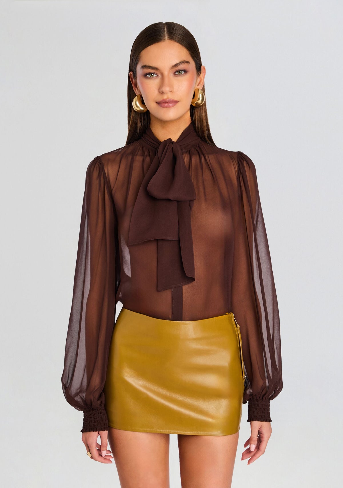 Hasli Silk Chiffon Top by retrofête in Tobacco, product image 1