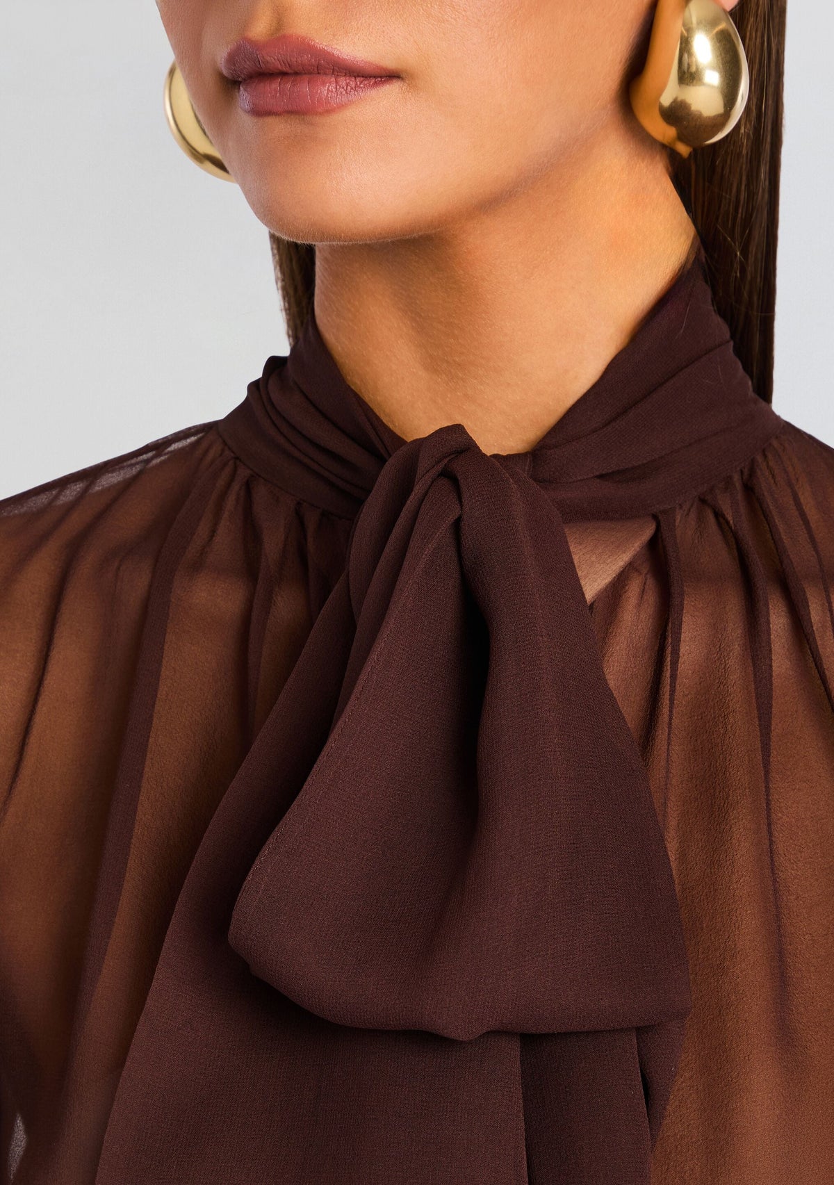Hasli Silk Chiffon Top by retrofête in Tobacco, product image 3