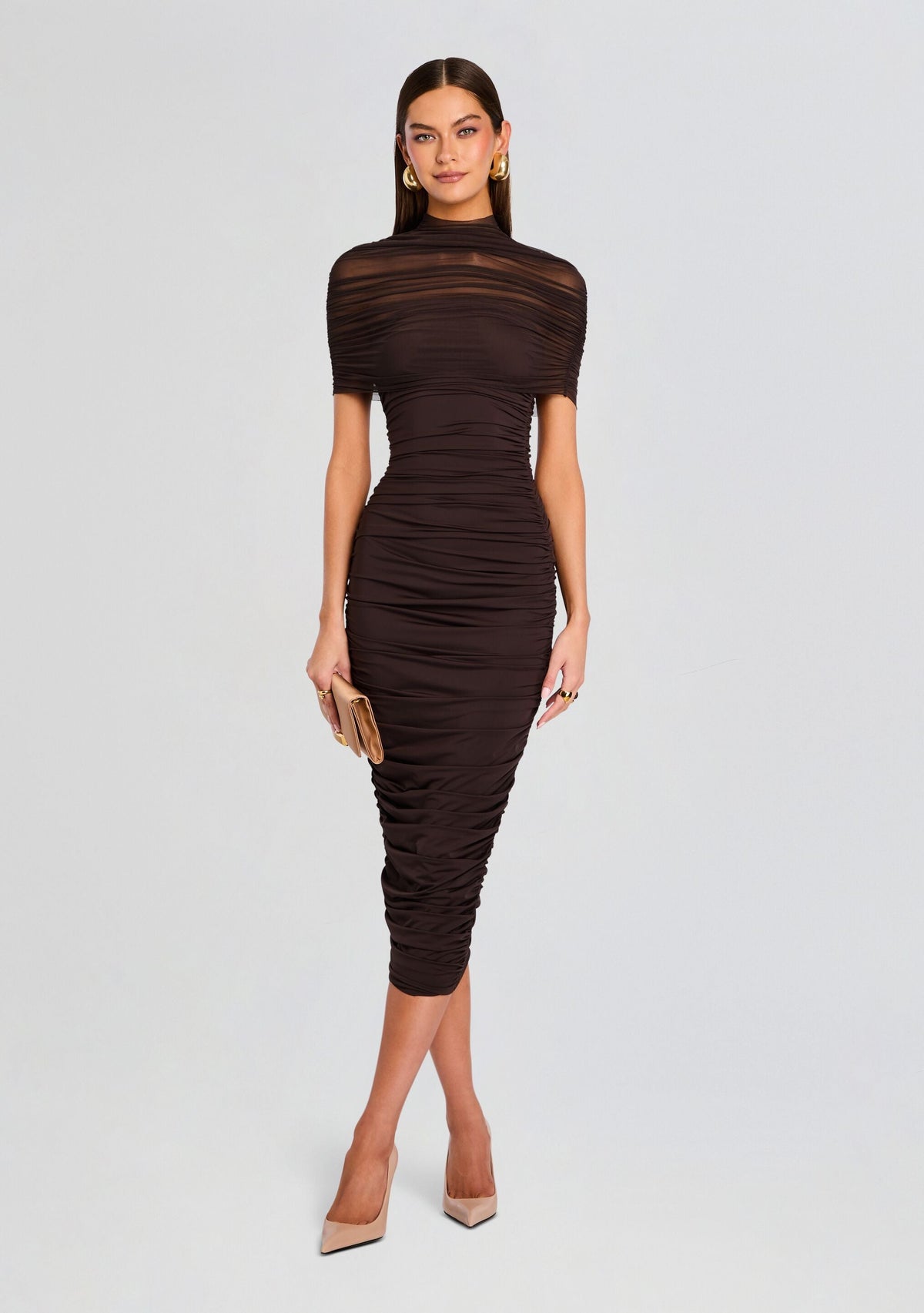 Roberta Midi Dress by SEROYA in Ash Brown, product image 5