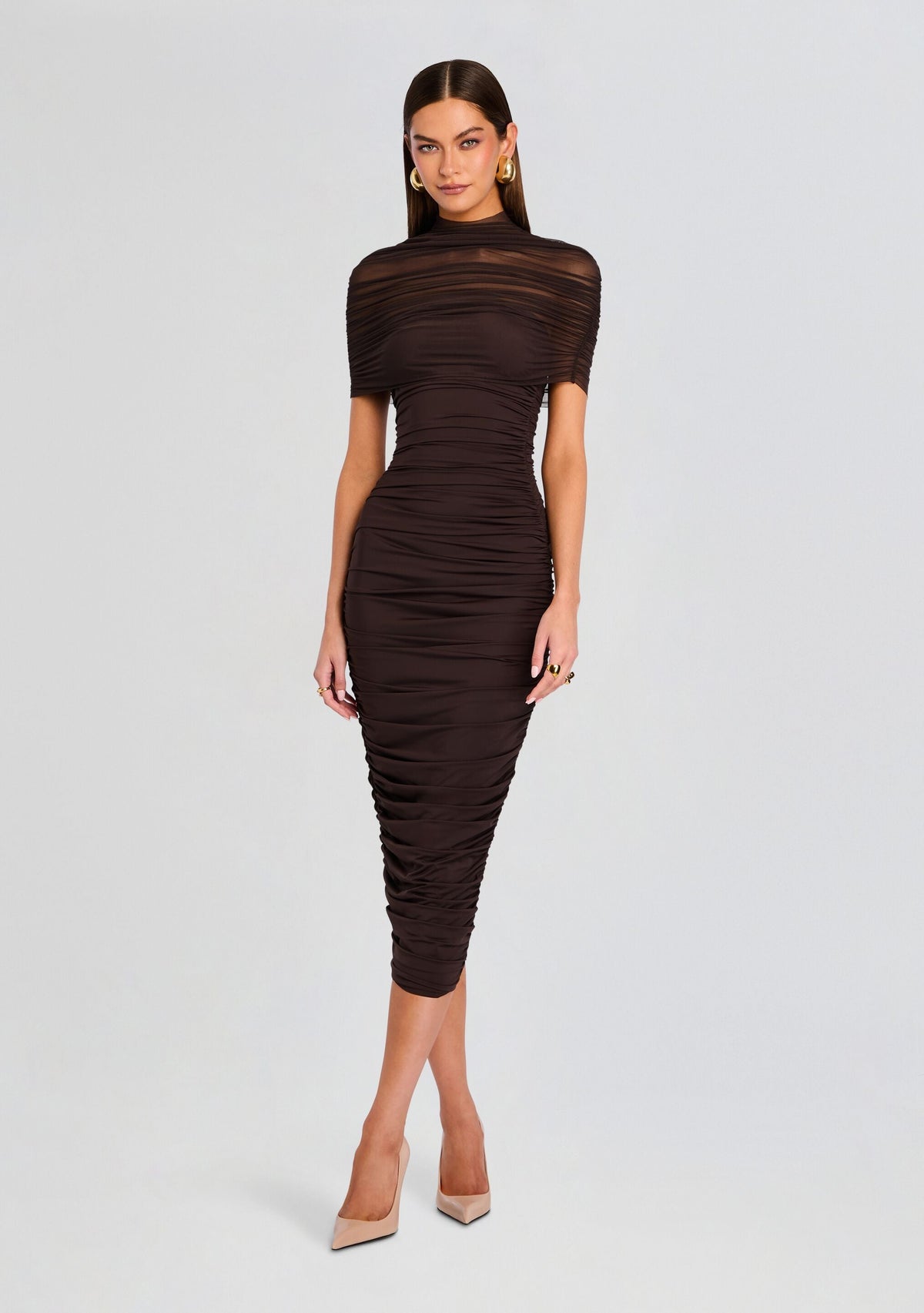 Roberta Midi Dress by SEROYA in Ash Brown, product image 1