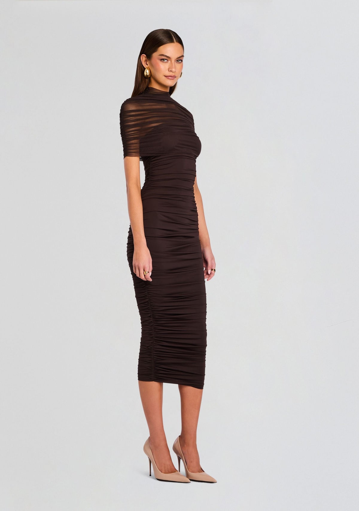 Roberta Midi Dress by SEROYA in Ash Brown, product image 3
