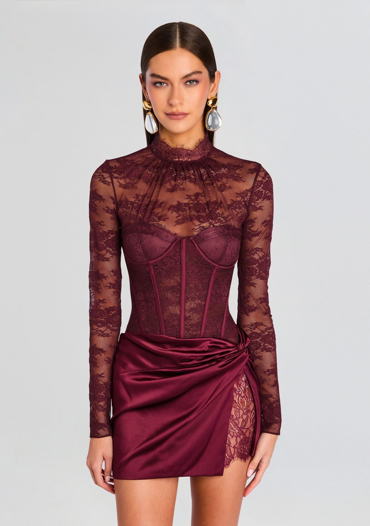 Valentina Lace Bodysuit by retrofête in Port, product image 1
