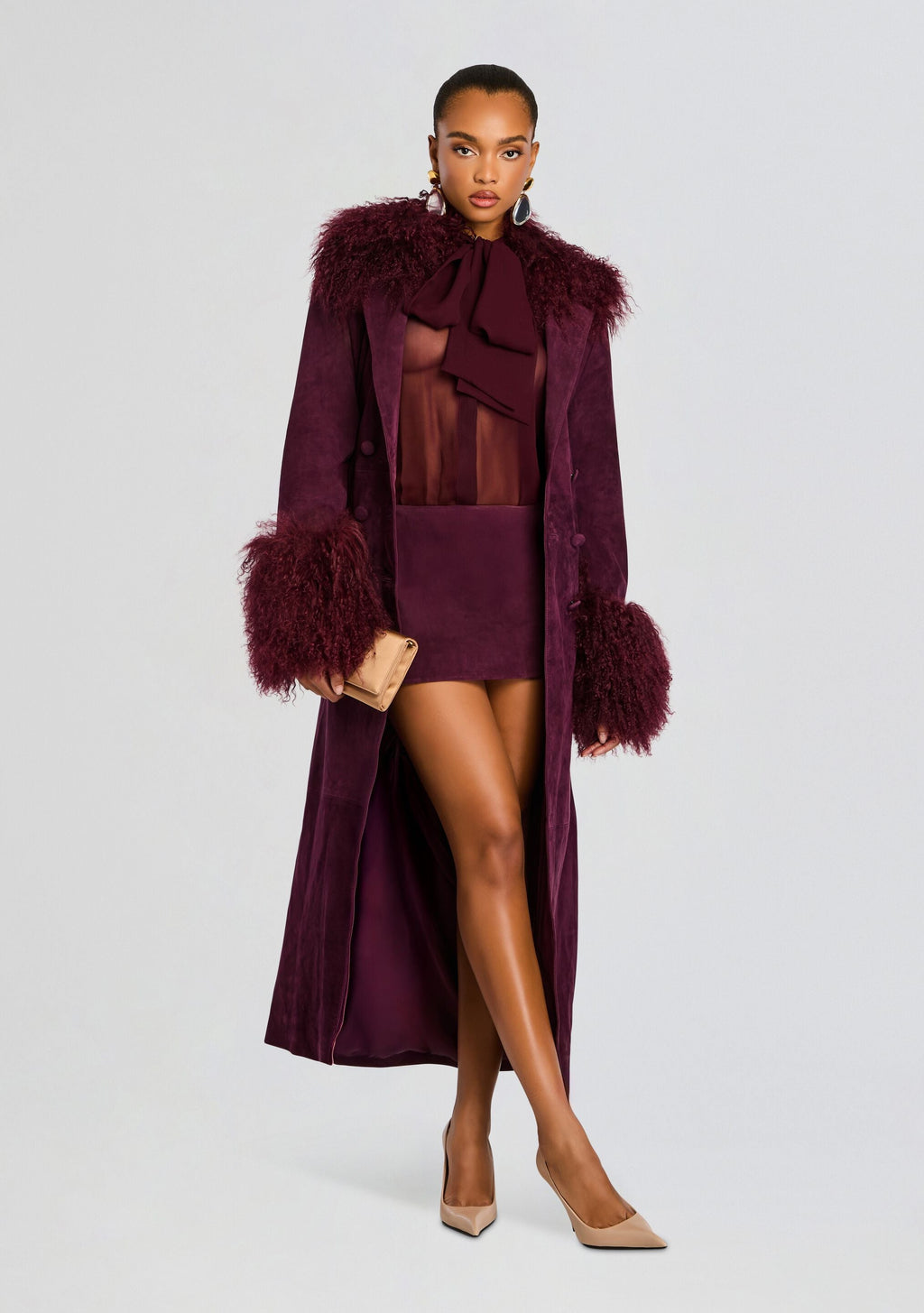 Britta Suede Coat by retrofête in Bordeaux, product image 1