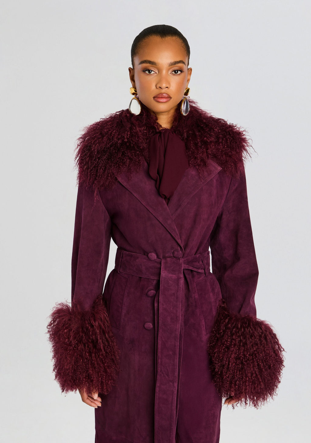 Britta Suede Coat by retrofête in Bordeaux, product image 6