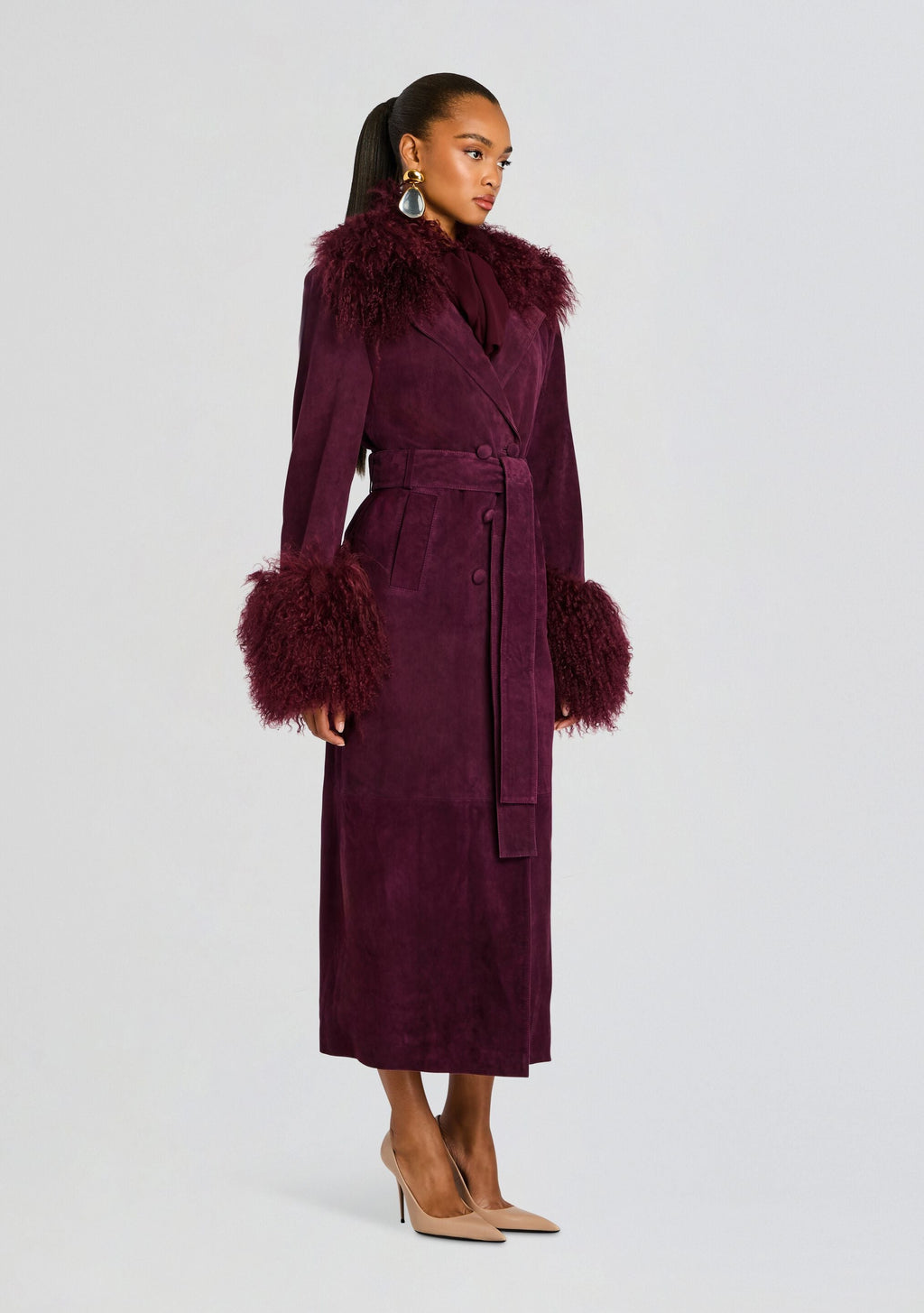 Britta Suede Coat by retrofête in Bordeaux, product image 4