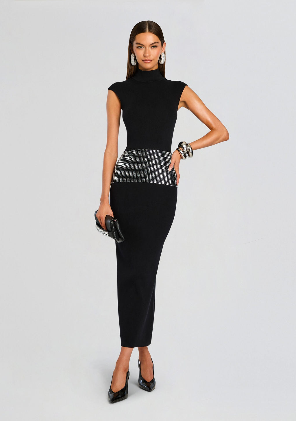 Leontine Embellished Dress by retrofête in Black/Silver, product image 1