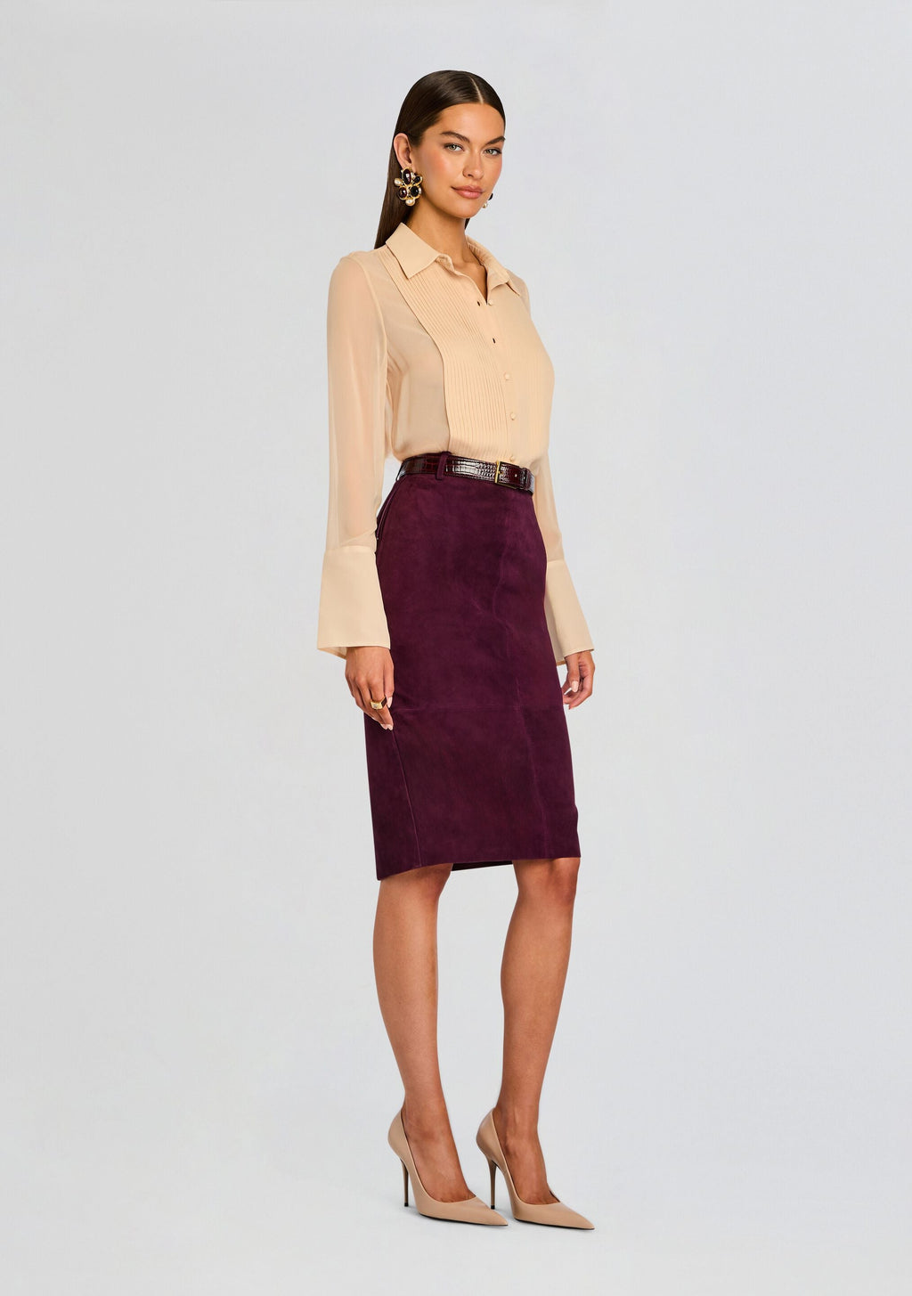Marcella Suede Leather Skirt by retrofête in Bordeaux, product image 4