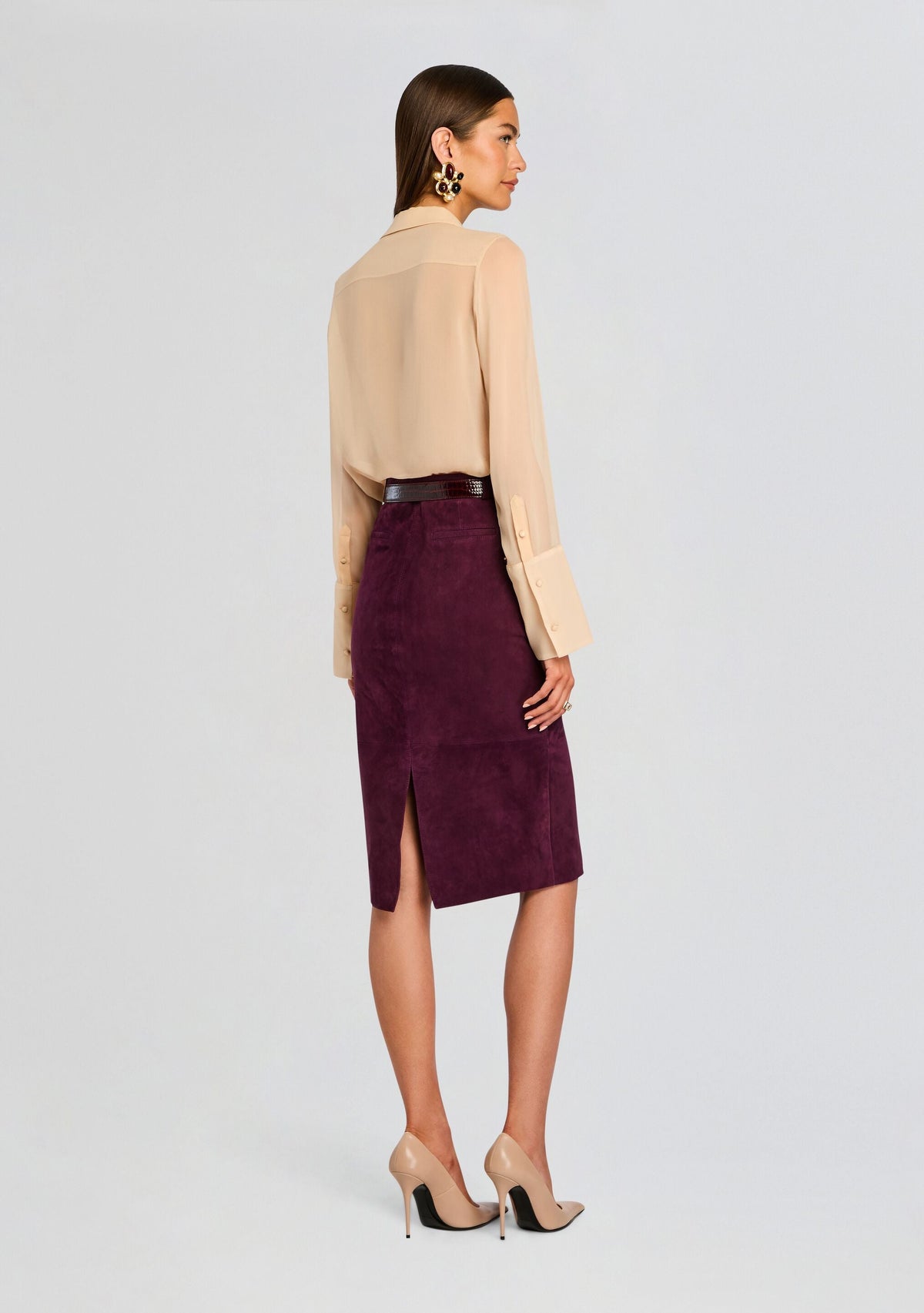 Marcella Suede Leather Skirt by retrofête in Bordeaux, product image 5