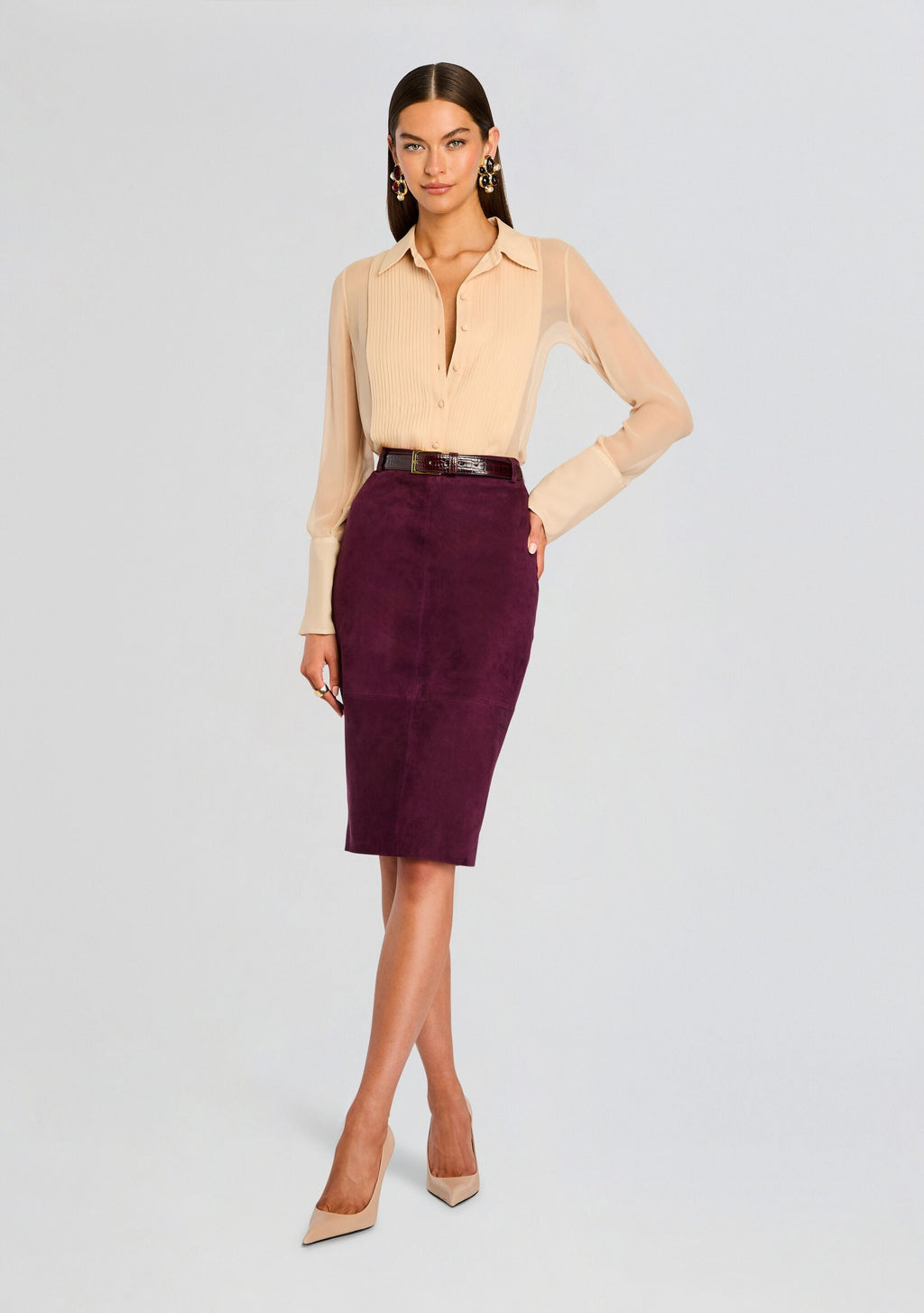Marcella Suede Leather Skirt by retrofête in Bordeaux, product image 2