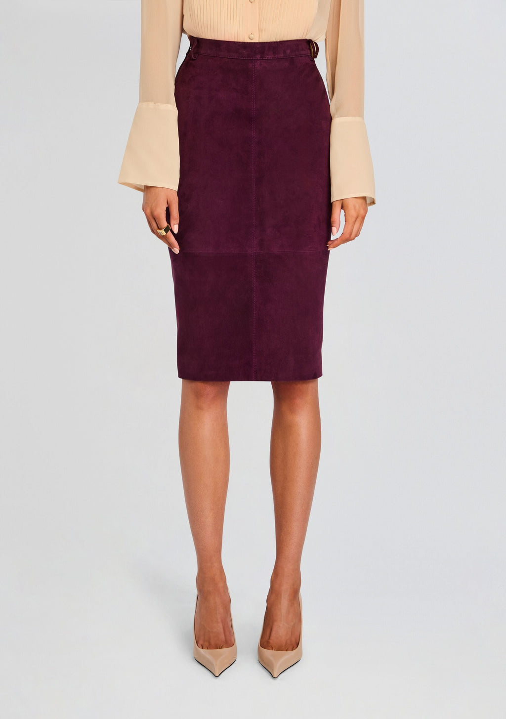 Marcella Suede Leather Skirt by retrofête in Bordeaux, product image 1