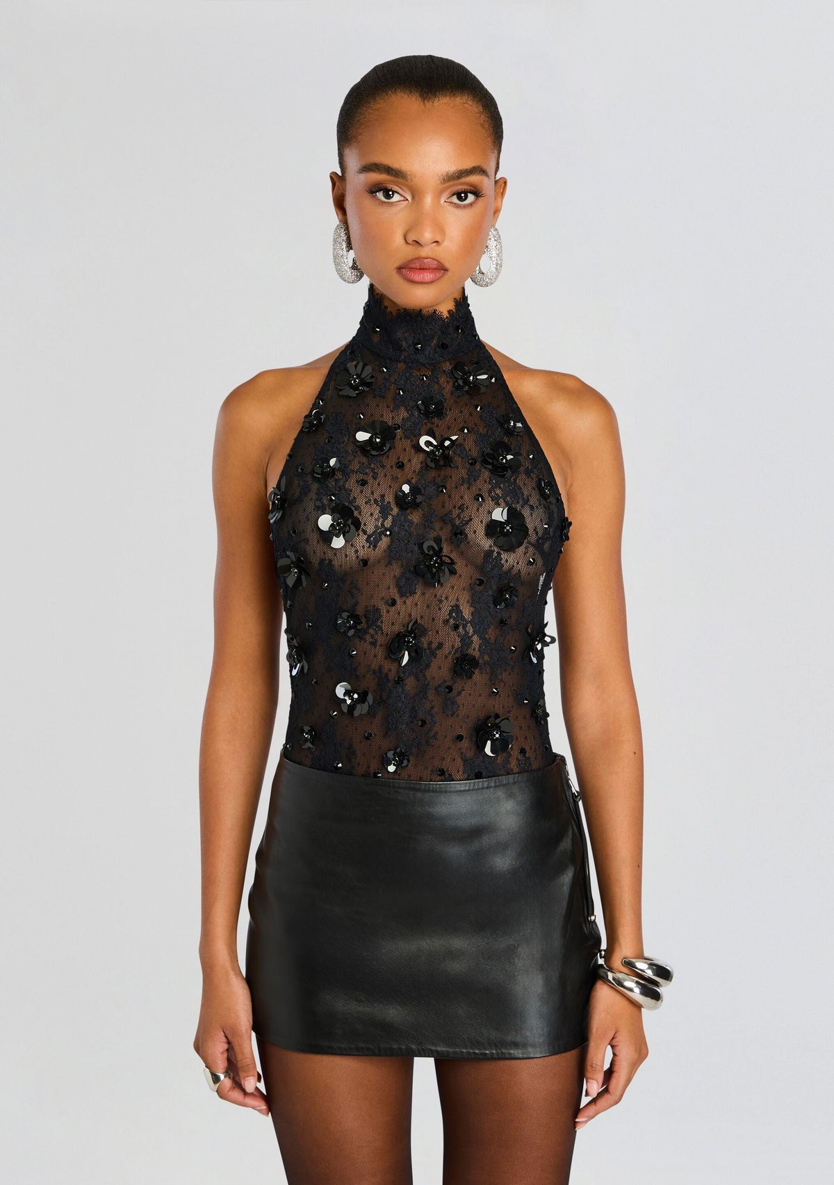 Saga Lace Embellished Bodysuit by retrofête in Black, product image 1