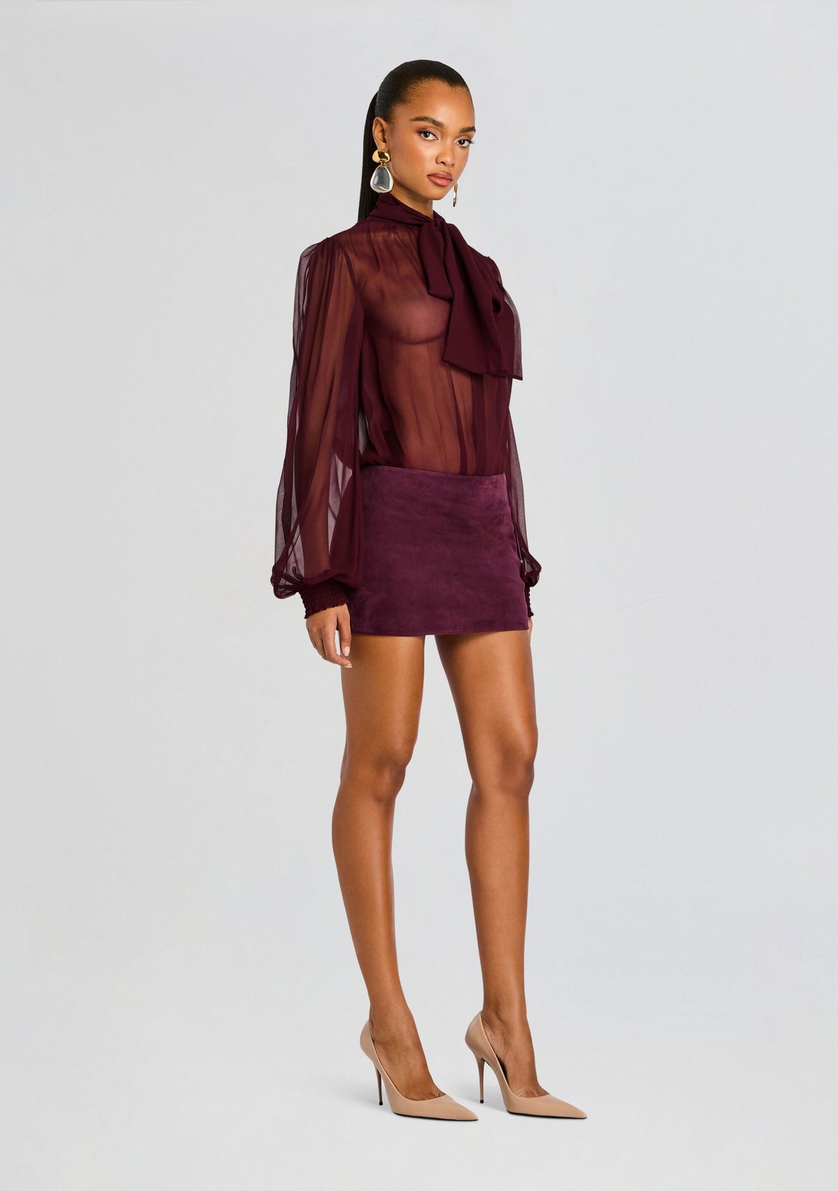 Valerie Suede Leather Skirt by retrofête in Bordeaux, product image 4