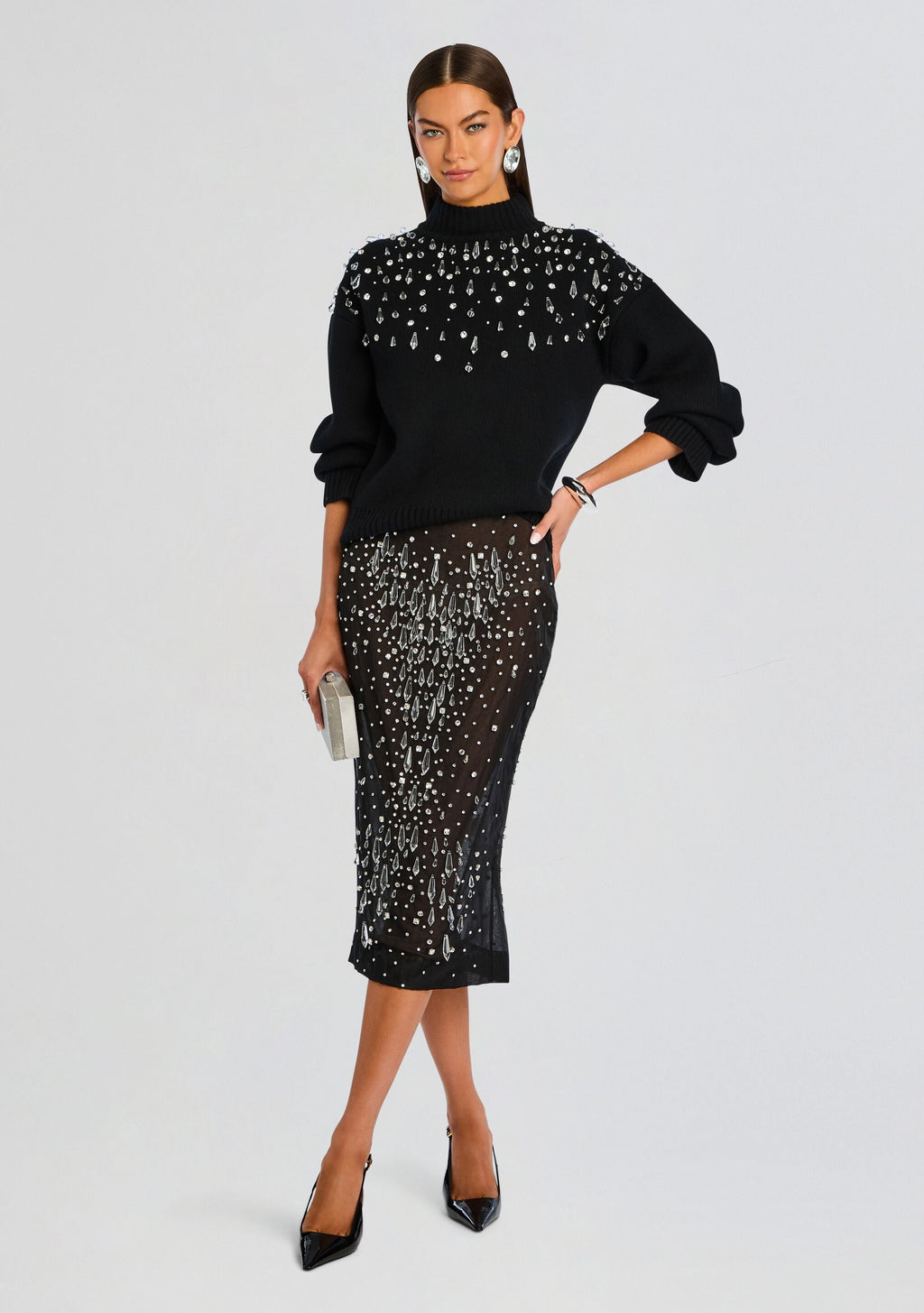 Isabel Embellished Skirt by retrofête in Black/Silver, product image 2