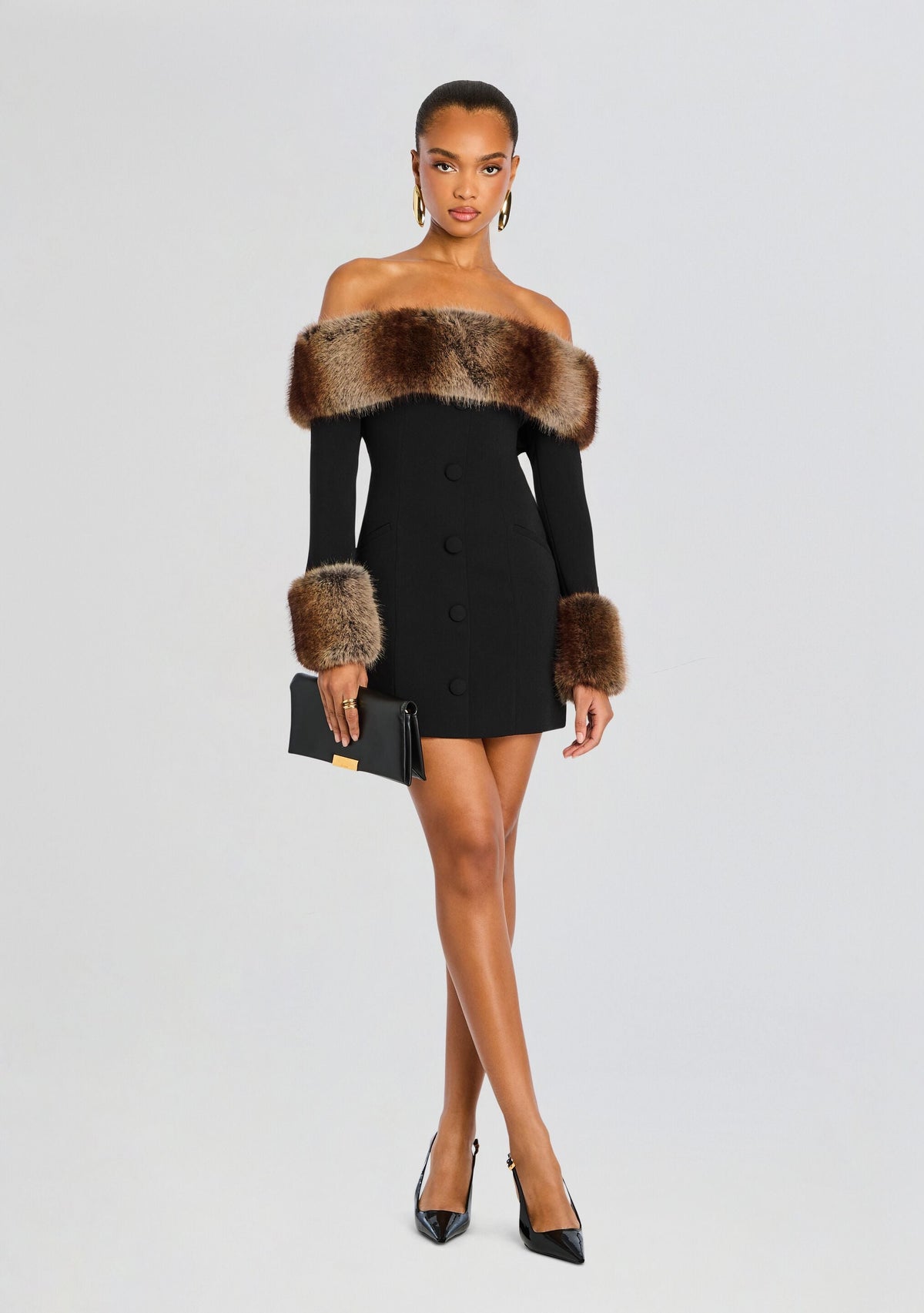 Elspeth Faux Fur Dress by retrofête in Black/Machiatto, product image 1