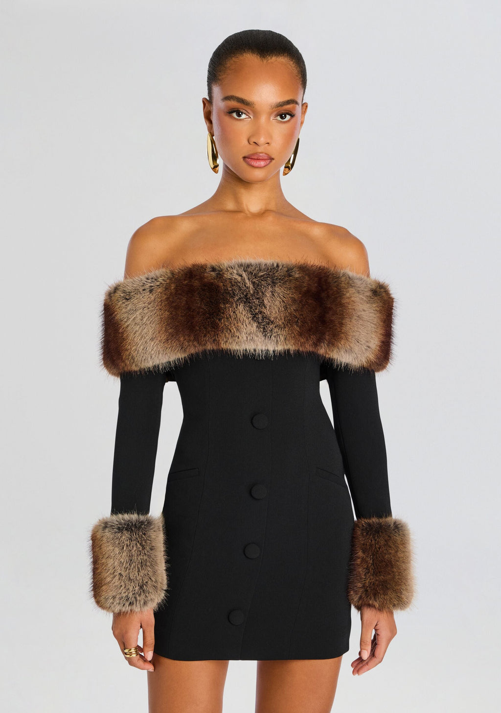 Elspeth Faux Fur Dress by retrofête in Black/Machiatto, product image 5