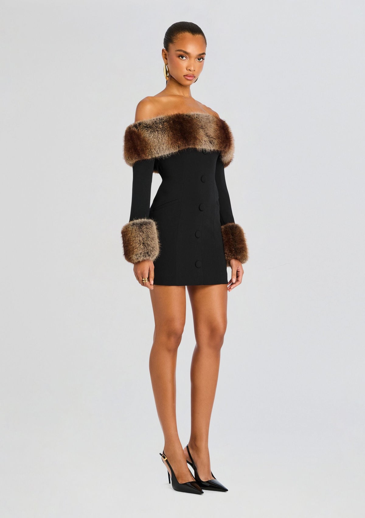 Elspeth Faux Fur Dress by retrofête in Black/Machiatto, product image 3