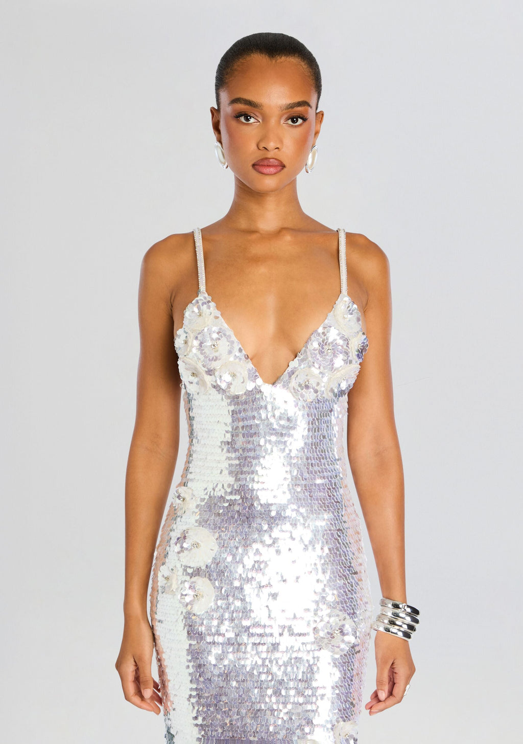 Ines Sequin Dress by retrofête in White/Silver, product image 5