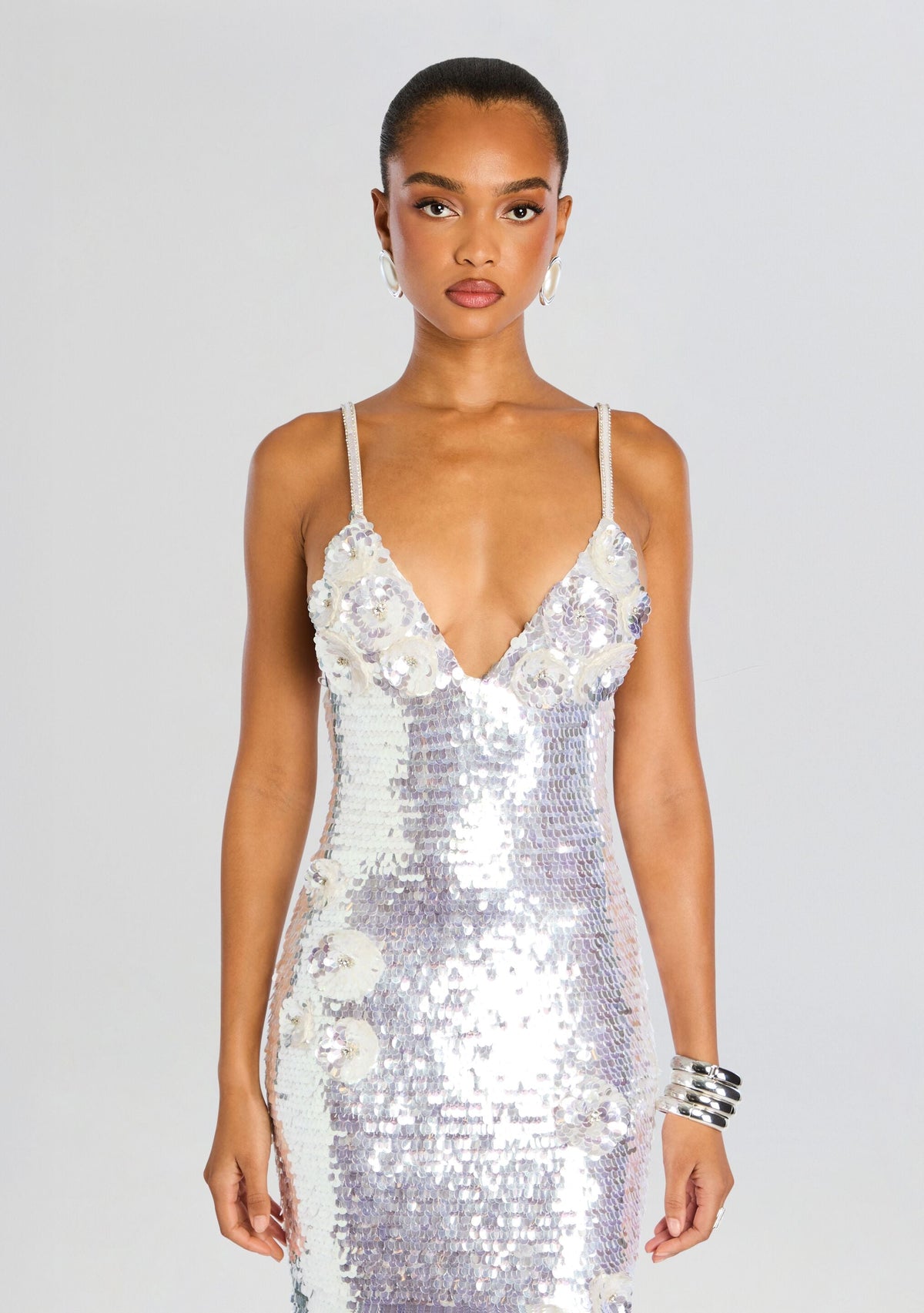 Ines Sequin Dress by retrofête in White/Silver, product image 5