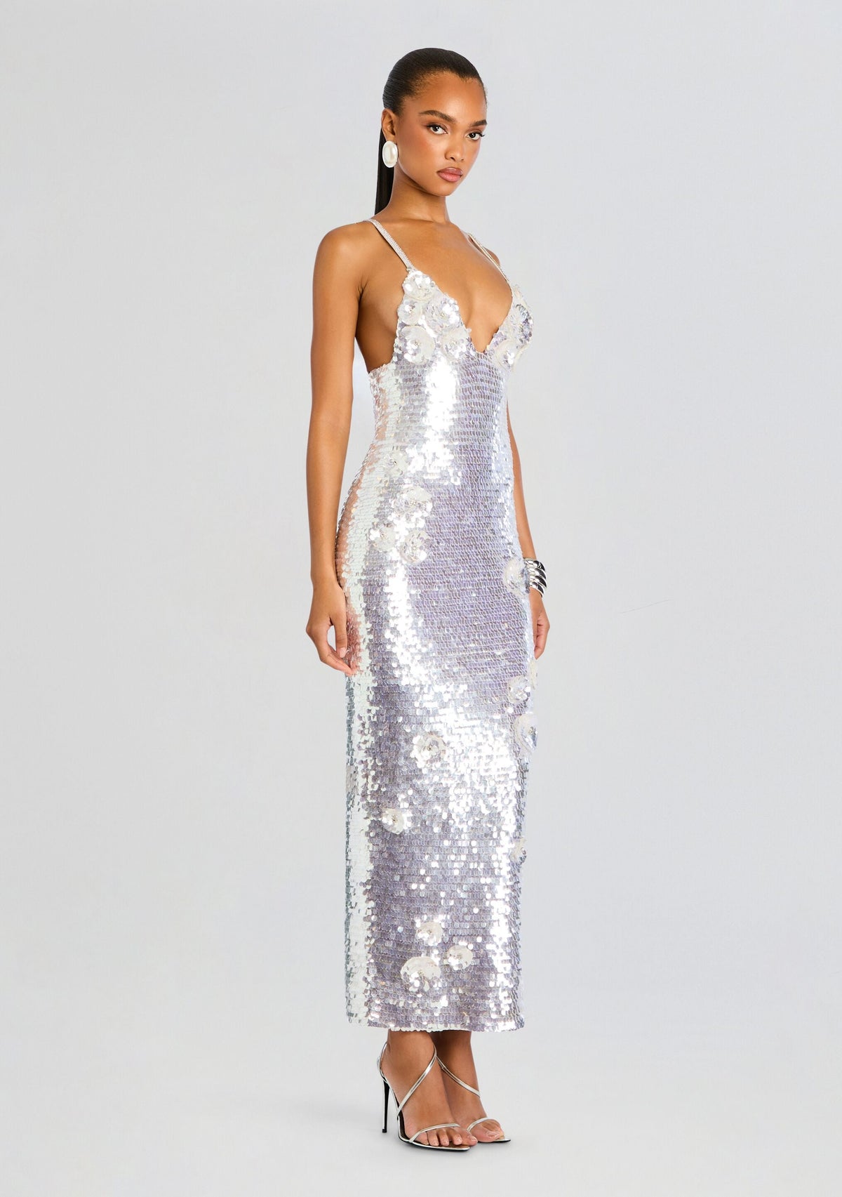 Ines Sequin Dress by retrofête in White/Silver, product image 3