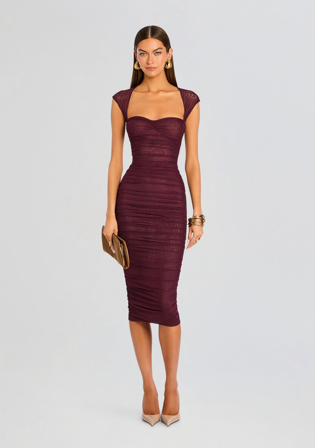 Kylie Mesh Midi Dress by SEROYA in Merlot, product image 5
