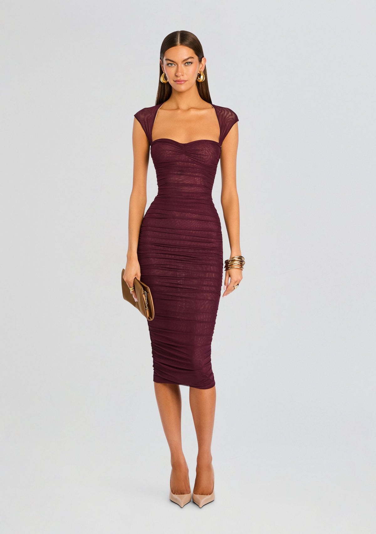 Kylie Mesh Midi Dress by SEROYA in Merlot, product image 5