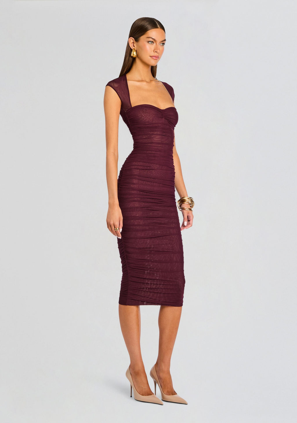 Kylie Mesh Midi Dress by SEROYA in Merlot, product image 3