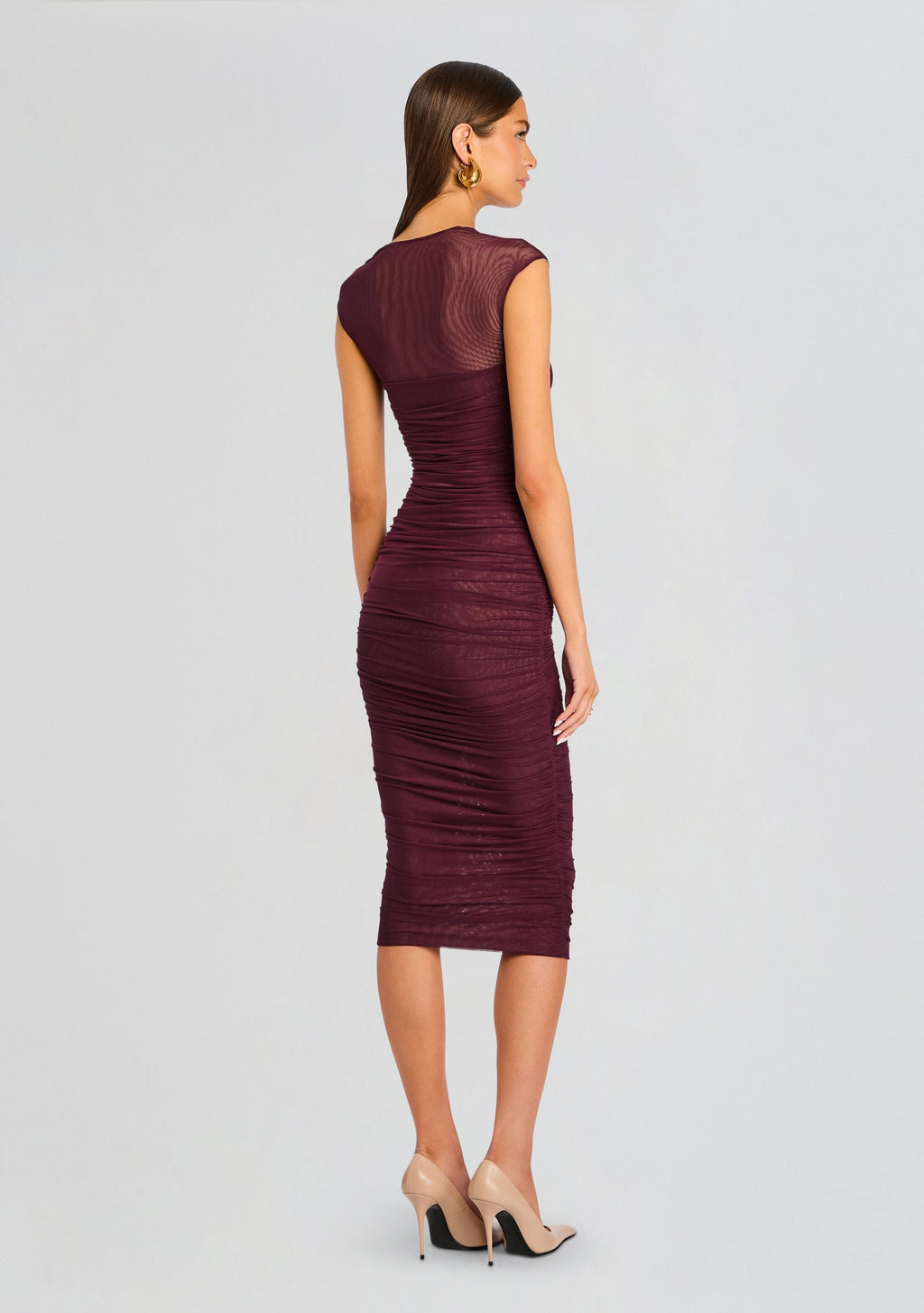 Kylie Mesh Midi Dress by SEROYA in Merlot, product image 4