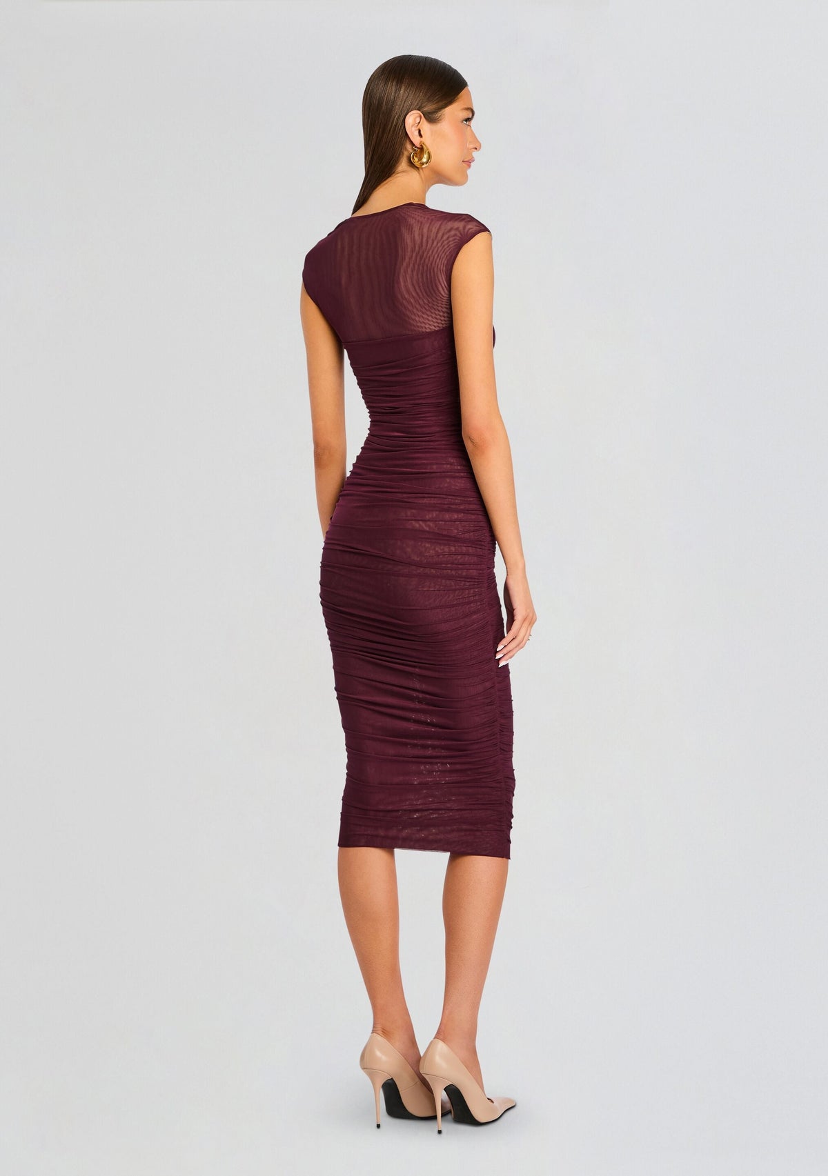 Kylie Mesh Midi Dress by SEROYA in Merlot, product image 4