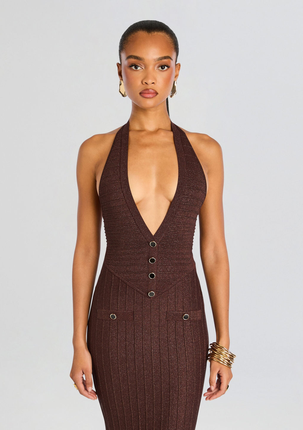 Marilina Metallic Knit Dress by retrofête in Metallic Espresso, product image 5