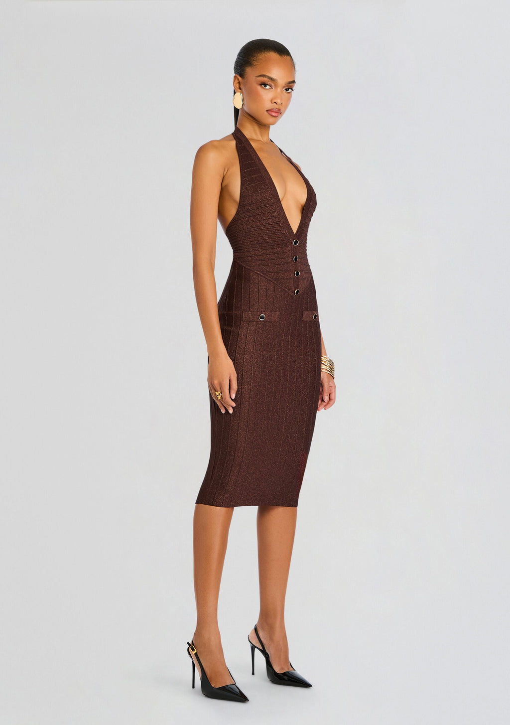 Marilina Metallic Knit Dress by retrofête in Metallic Espresso, product image 3
