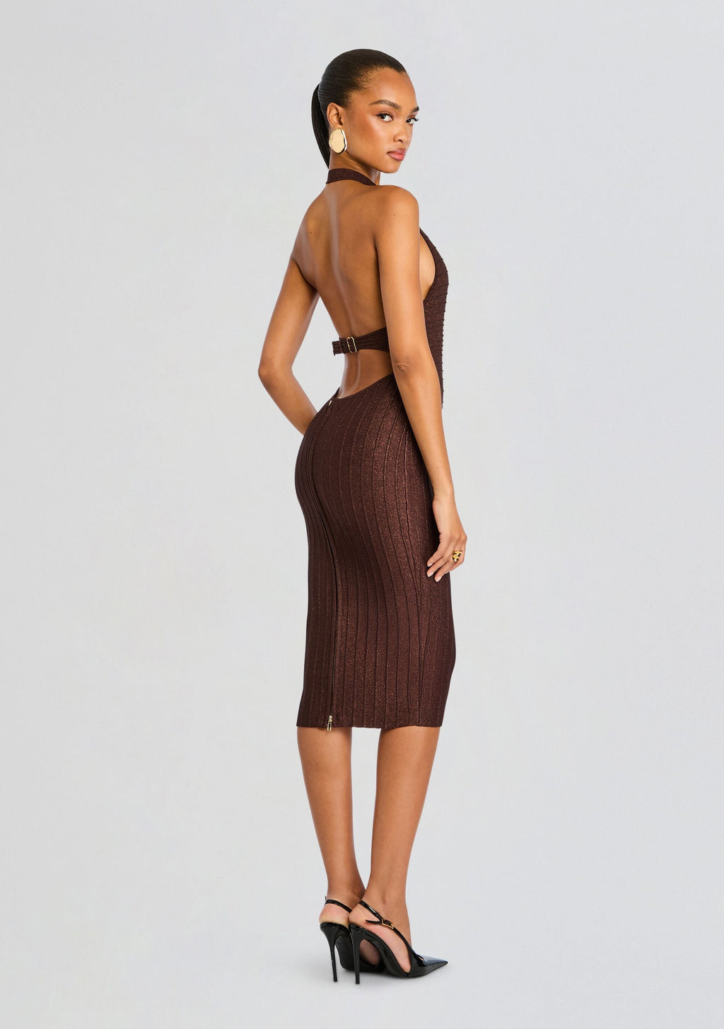 Marilina Metallic Knit Dress by retrofête in Metallic Espresso, product image 4