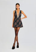 Nancie Embellished Dress by retrofête in Black Tartan, product image 1