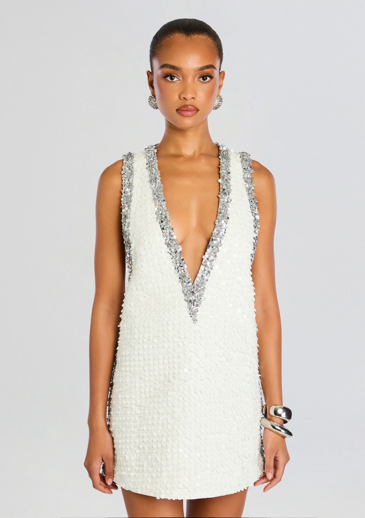 Simmie Sequin Dress by retrofête in White/Silver, product image 5