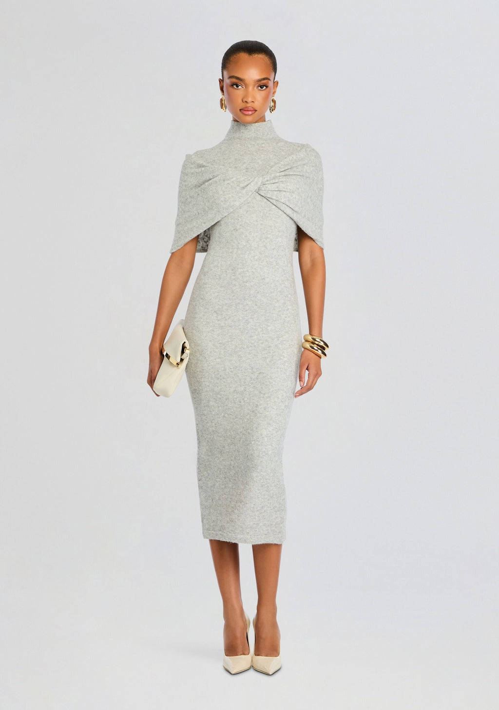 Wisteria Knit Midi Dress by SEROYA in Light Grey, product image 5