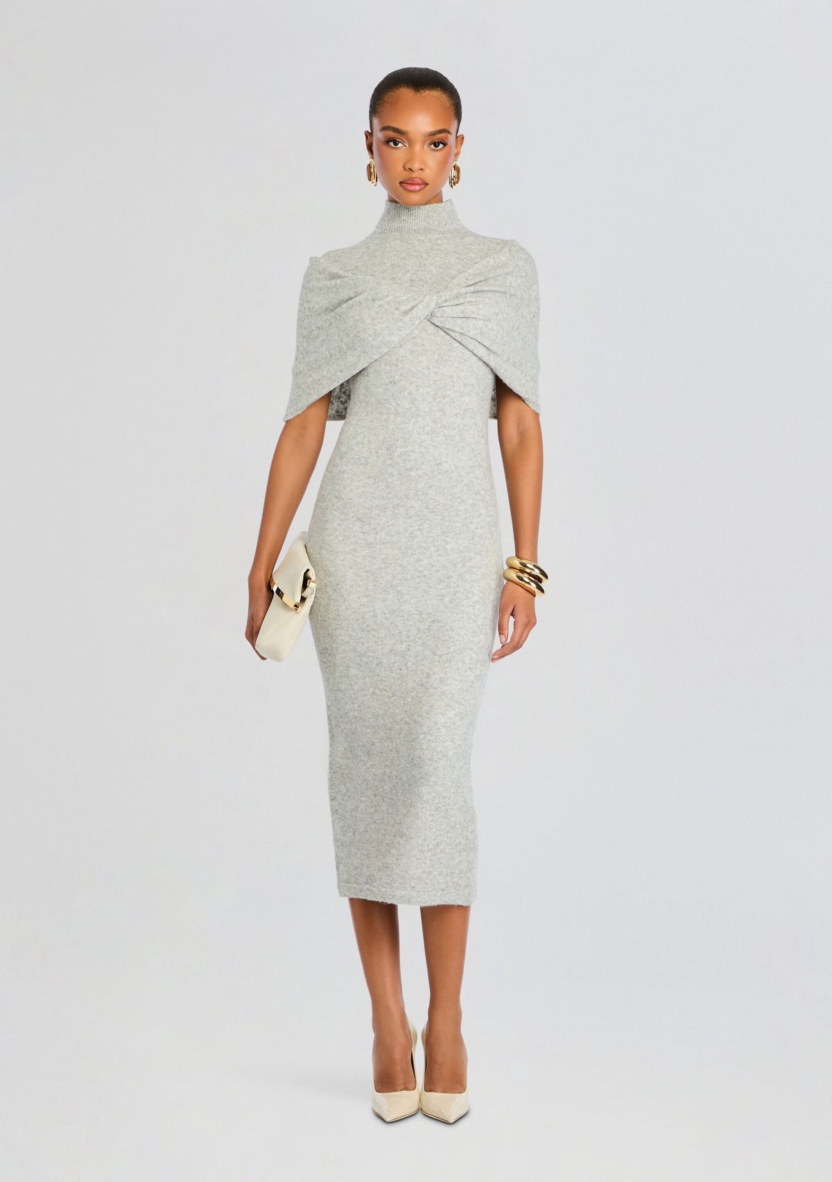 Wisteria Knit Midi Dress by SEROYA in Light Grey, product image 5