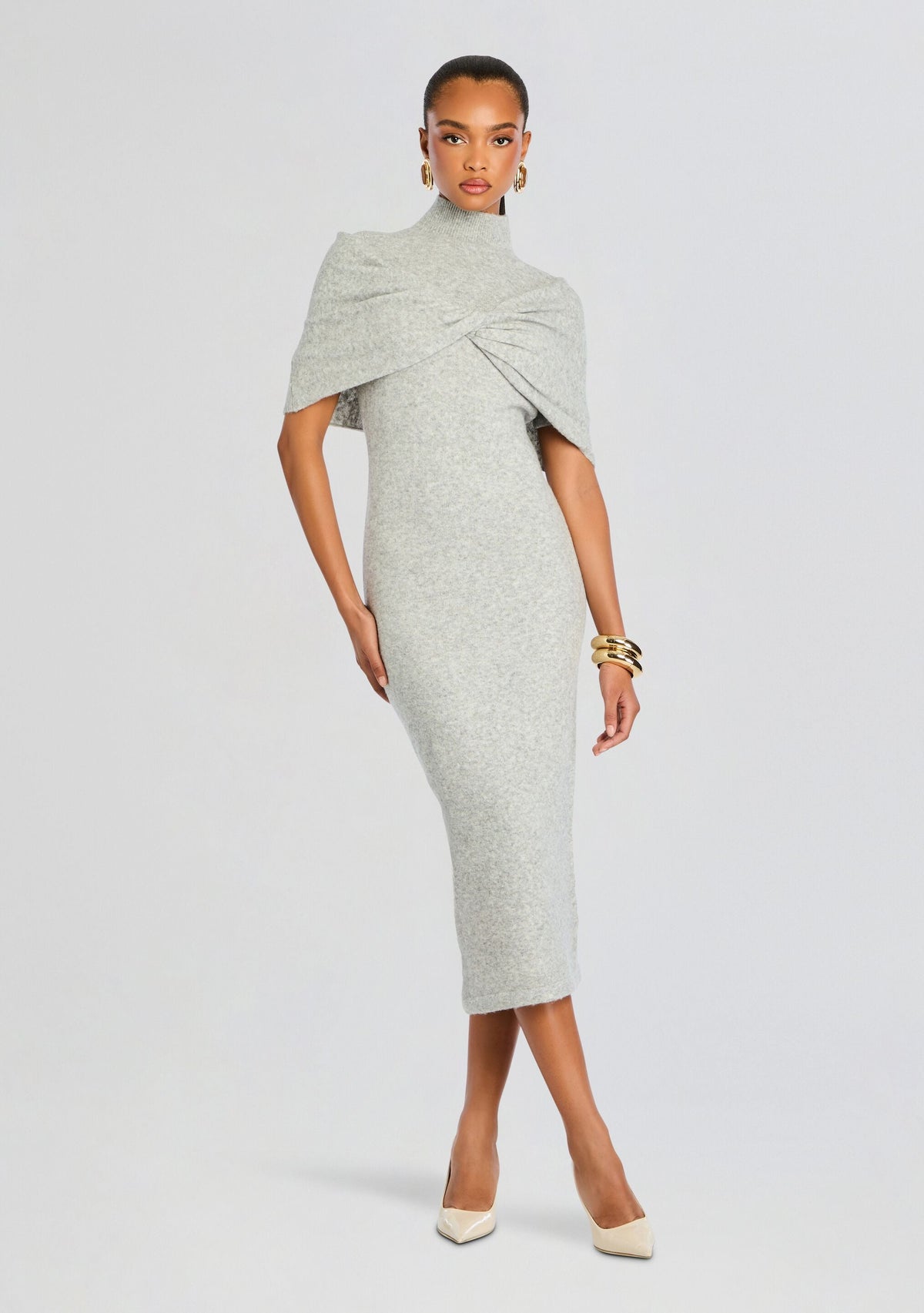 Wisteria Knit Midi Dress by SEROYA in Light Grey, product image 1