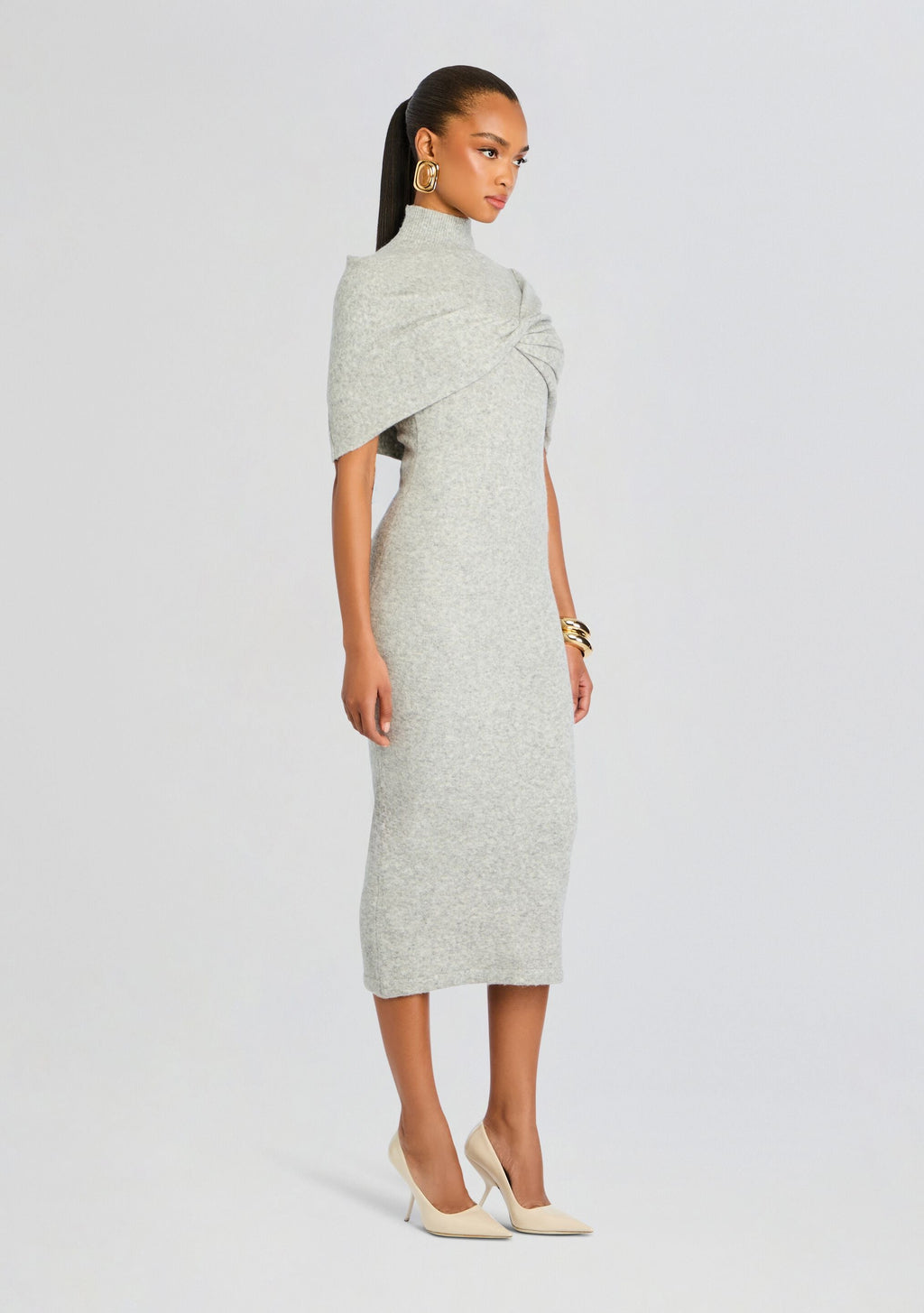 Wisteria Knit Midi Dress by SEROYA in Light Grey, product image 3
