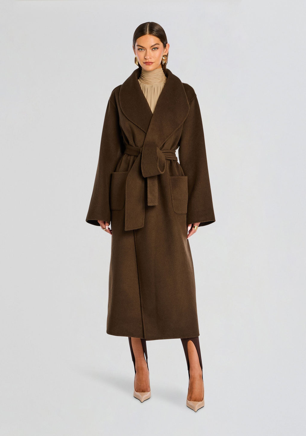 Mavis Wool Coat by SEROYA in Slate Brown, product image 3