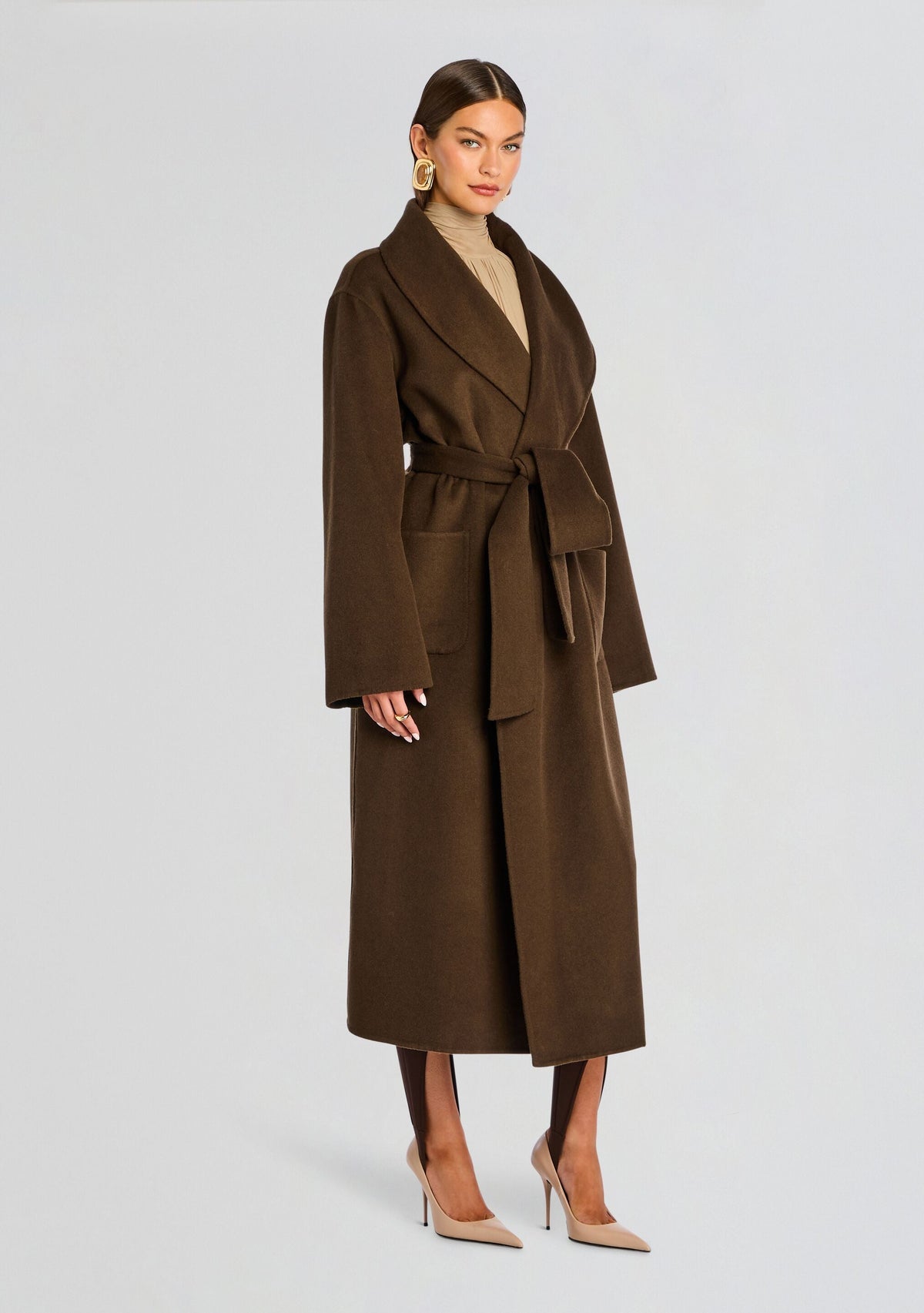 Mavis Wool Coat by SEROYA in Slate Brown, product image 4