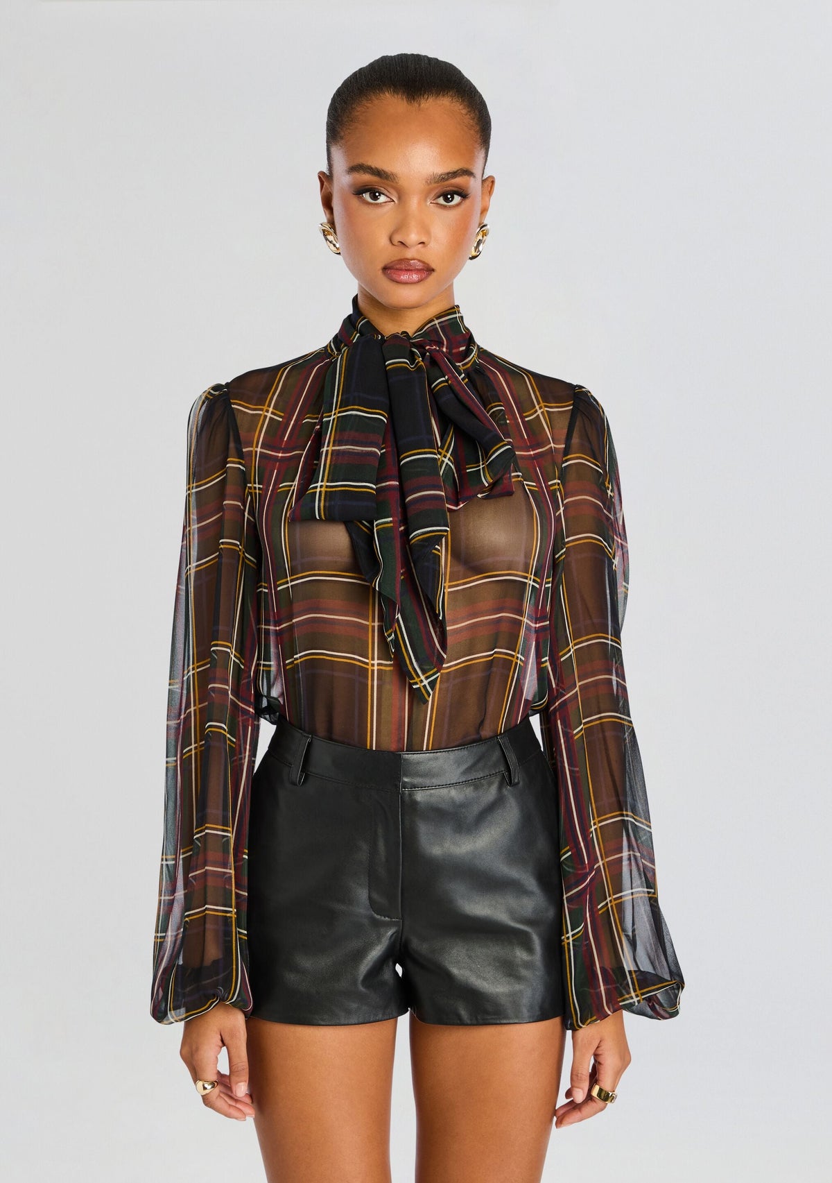 Rhianna Silk Blouse by retrofête in Black Tartan, product image 1