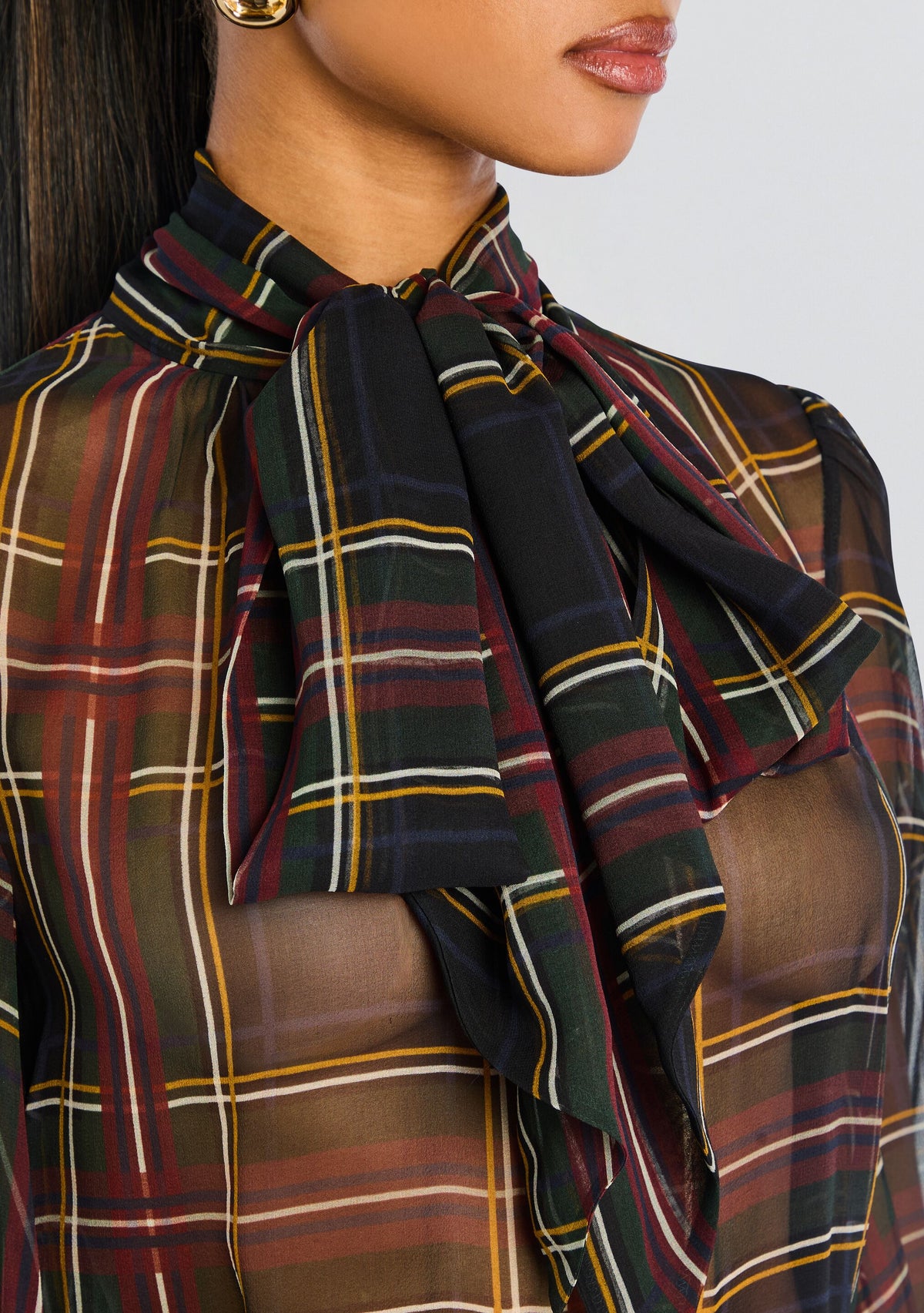 Rhianna Silk Blouse by retrofête in Black Tartan, product image 3