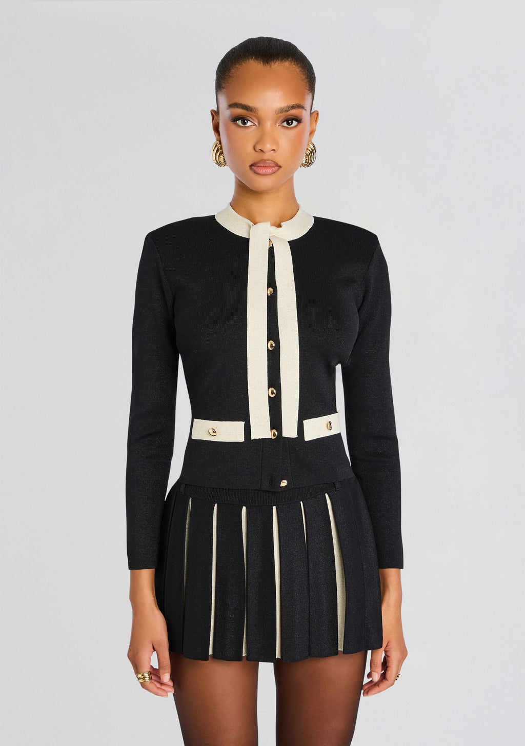 Virginie Metallic Knit Jacket by retrofête in Metallic Black, product image 1