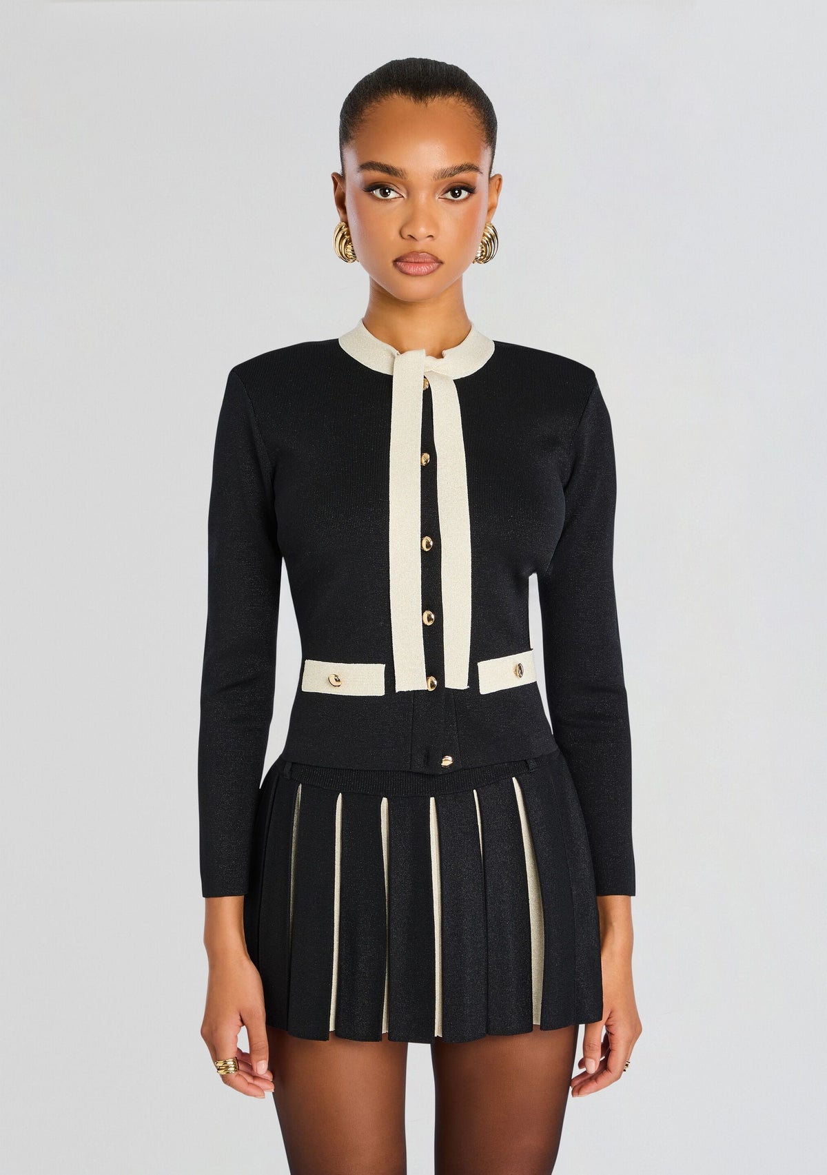 Virginie Metallic Knit Jacket by retrofête in Metallic Black, product image 1