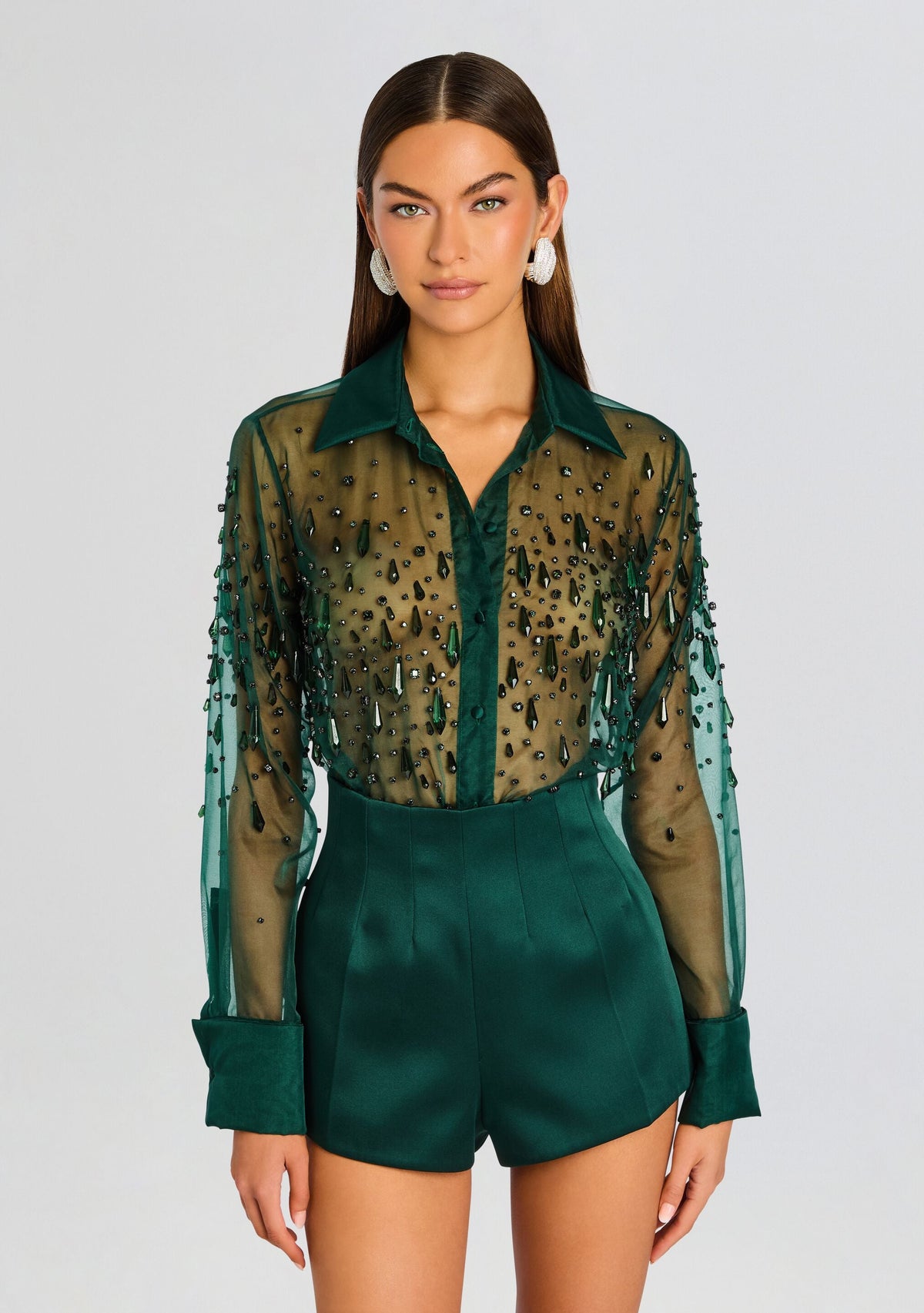 Aubriella Embellished Shirt by retrofête in Pine, product image 1