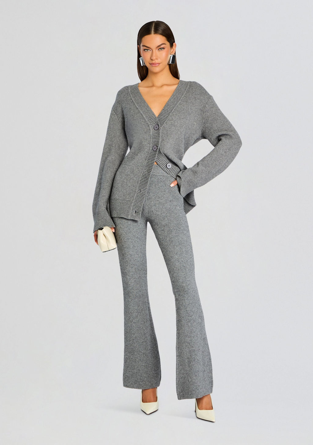 Mickie Knit Flare Pant by SEROYA in Medium Grey, product image 2
