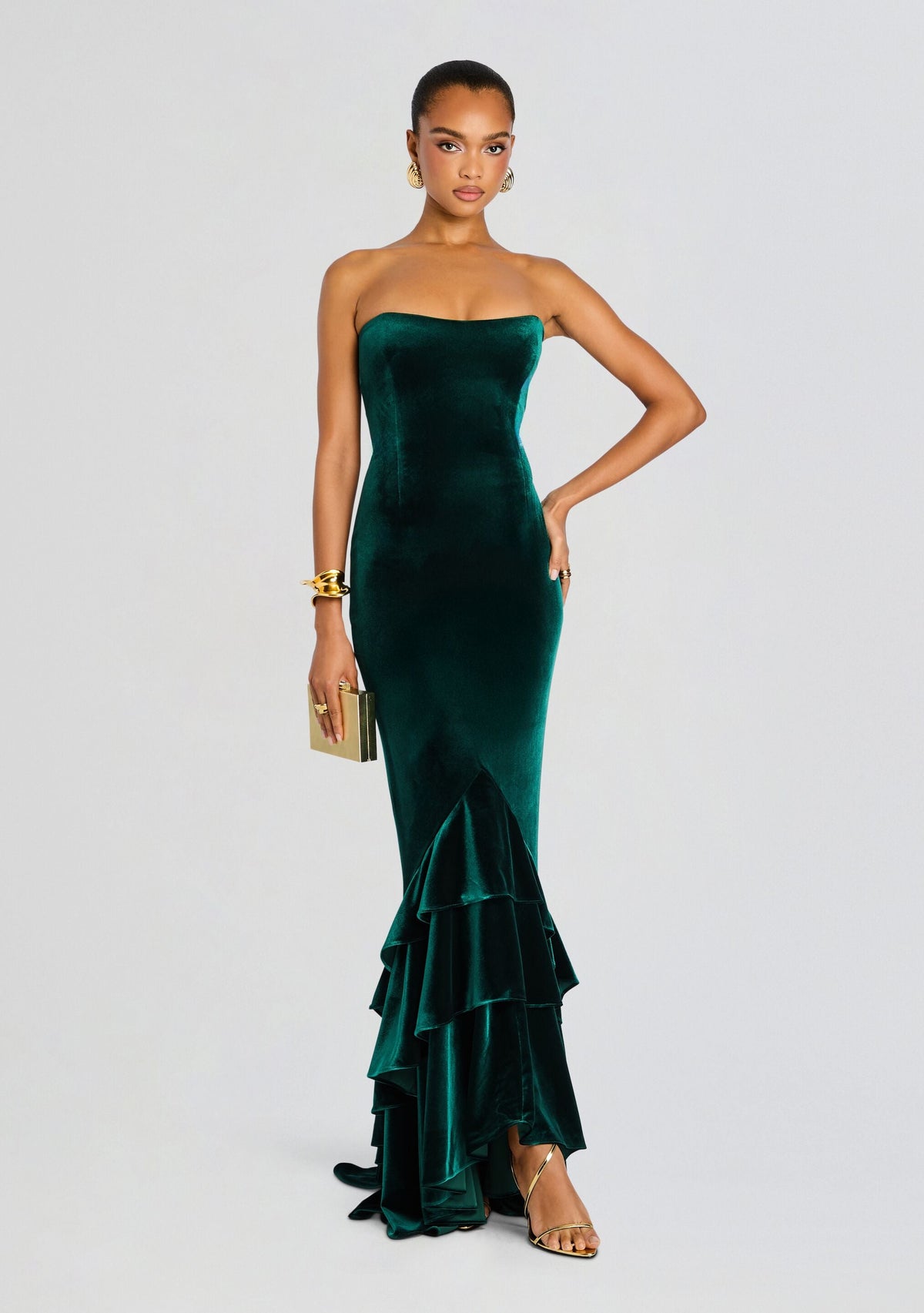 Greta Velvet Dress by retrofête in Pine, product image 1