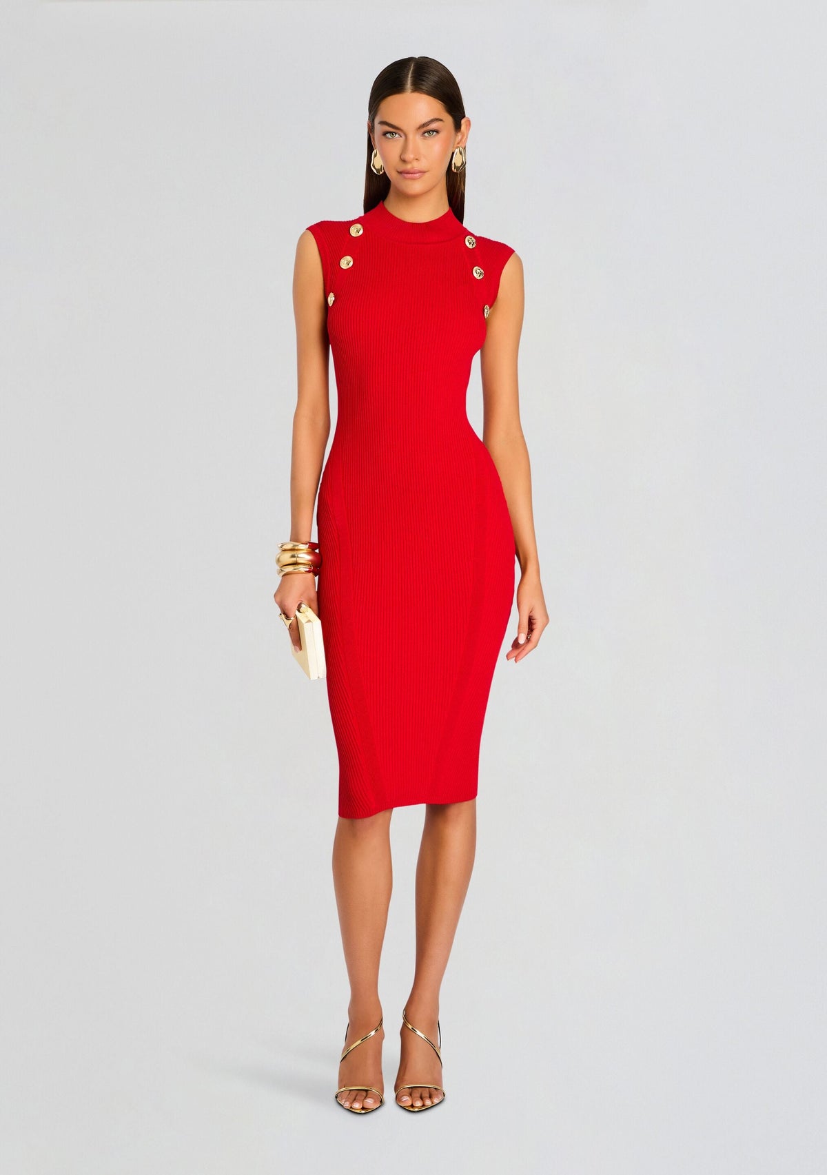 Nunzia Metallic Knit Dress by retrofête in Metallic Fiery Red, product image 1