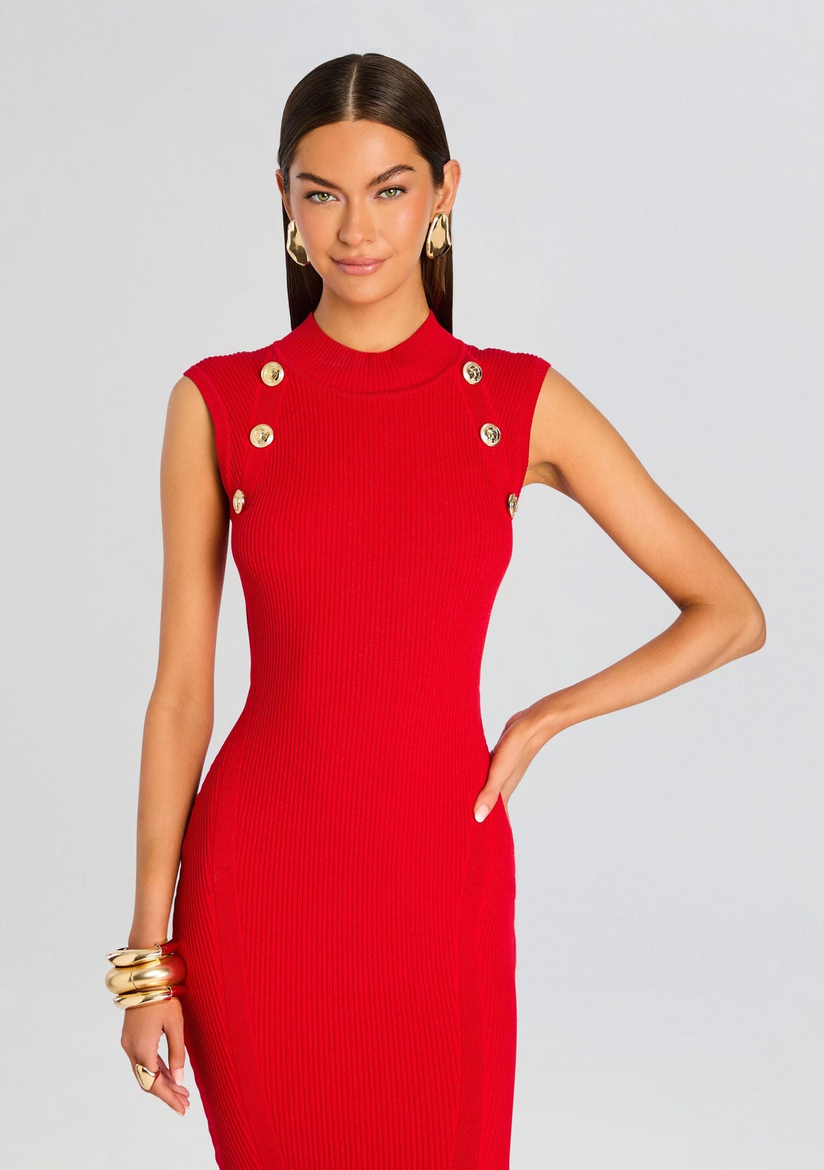 Nunzia Metallic Knit Dress by retrofête in Metallic Fiery Red, product image 5