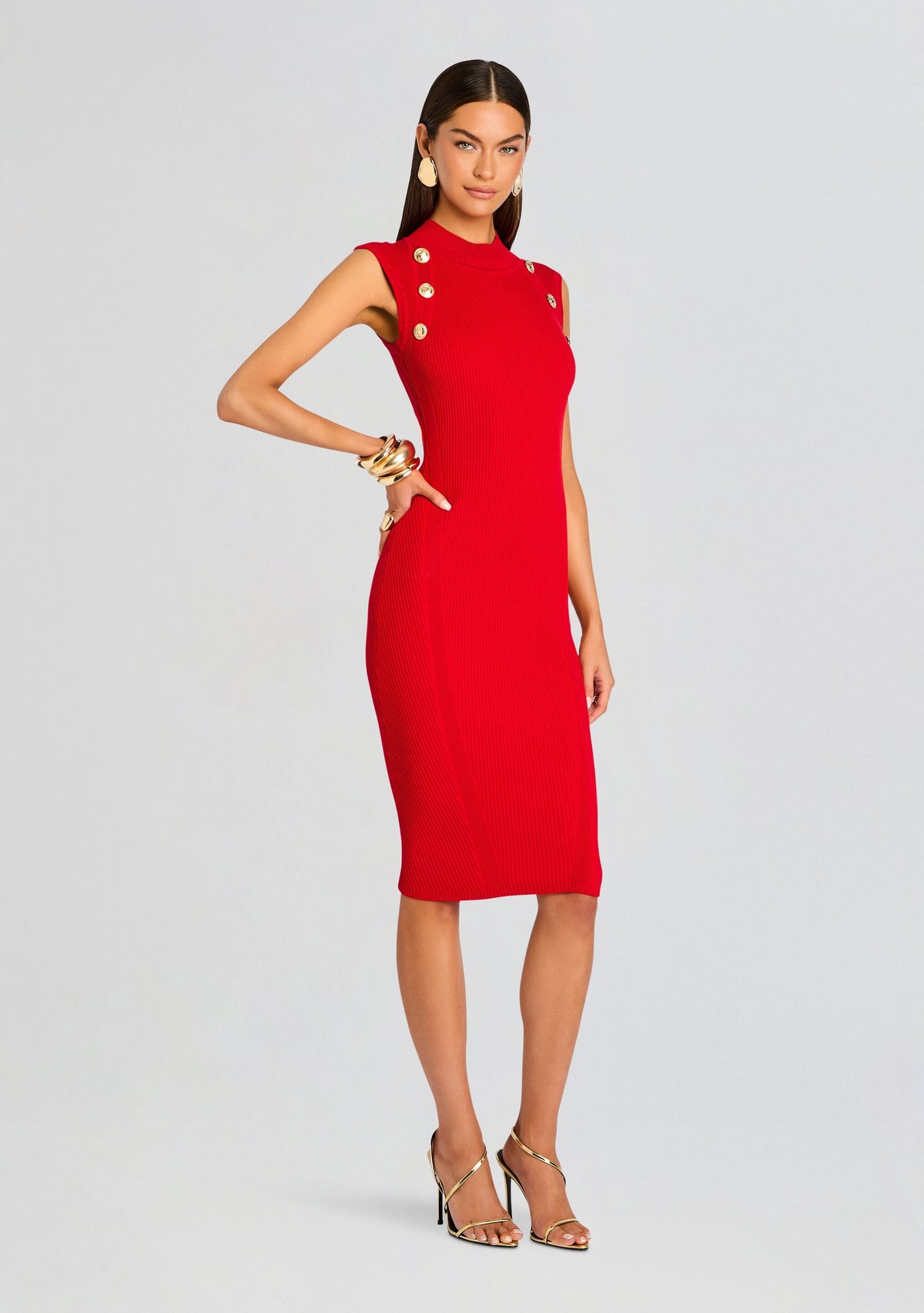 Nunzia Metallic Knit Dress by retrofête in Metallic Fiery Red, product image 3