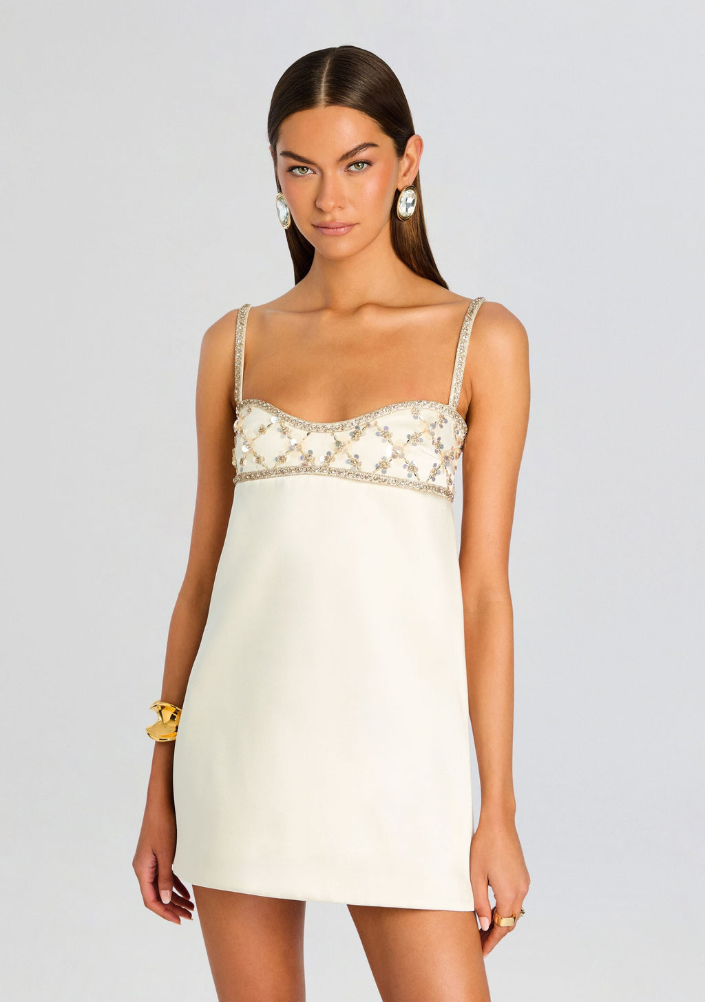 Solere Embellished Dress by retrofête in White/Gold, product image 5
